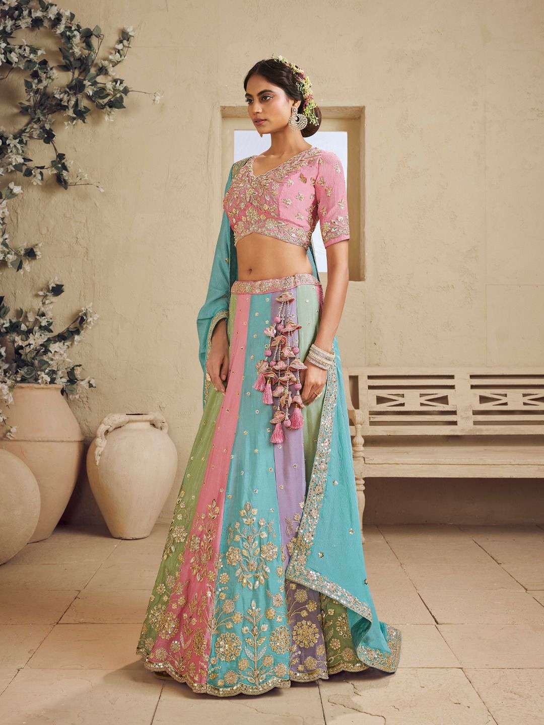 DESIGNER BOLLYWOOD BRIDAL WEDDING PARTY WEAR HEAVY GEORGETTE MULTICOLOR LEHENGA CHOLI SENHORA DRESSES NT 6105 A