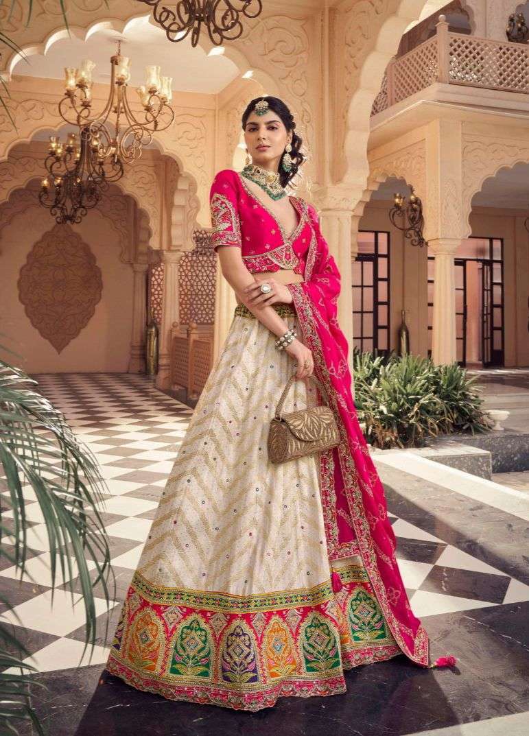 DESIGNER BOLLYWOOD BRIDAL WEDDING PARTY WEAR HEAVY VISCOSE SILK WHITE LEHENGA CHOLI SENHORA DRESSES NT 401 A