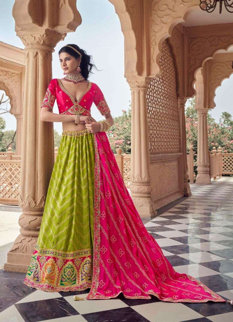 DESIGNER BOLLYWOOD BRIDAL WEDDING PARTY WEAR HEAVY VISCOSE SILK GREEN LEHENGA CHOLI SENHORA DRESSES NT 401 B