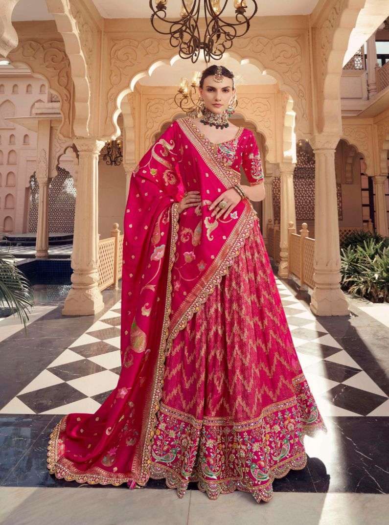 DESIGNER BOLLYWOOD BRIDAL WEDDING PARTY WEAR HEAVY SATIN TISSUE SILK RANI PINK LEHENGA CHOLI SENHORA DRESSES NT 404 A