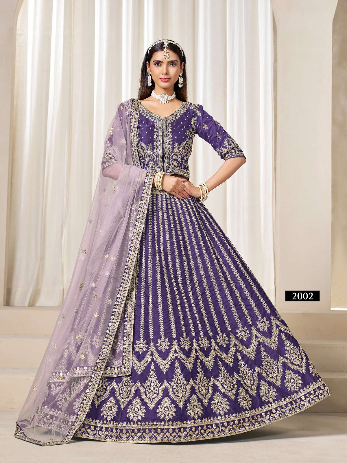 DESIGNER FANCY WEDDING PARTY WEAR ART SILK PURPLE LEHENGA CHOLI WITH NET DUPATTA ANY MEHVISH 2002