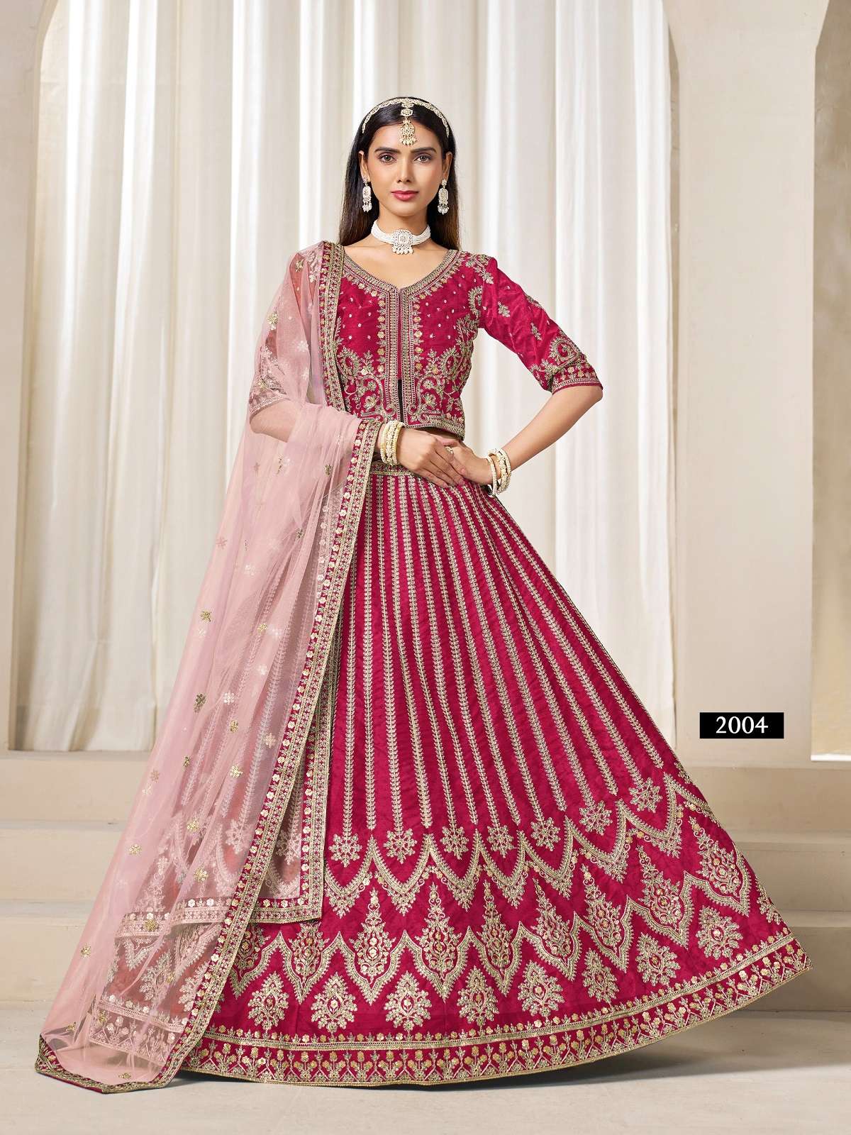DESIGNER FANCY WEDDING PARTY WEAR ART SILK RANI PINK LEHENGA CHOLI WITH NET DUPATTA ANY MEHVISH 2004