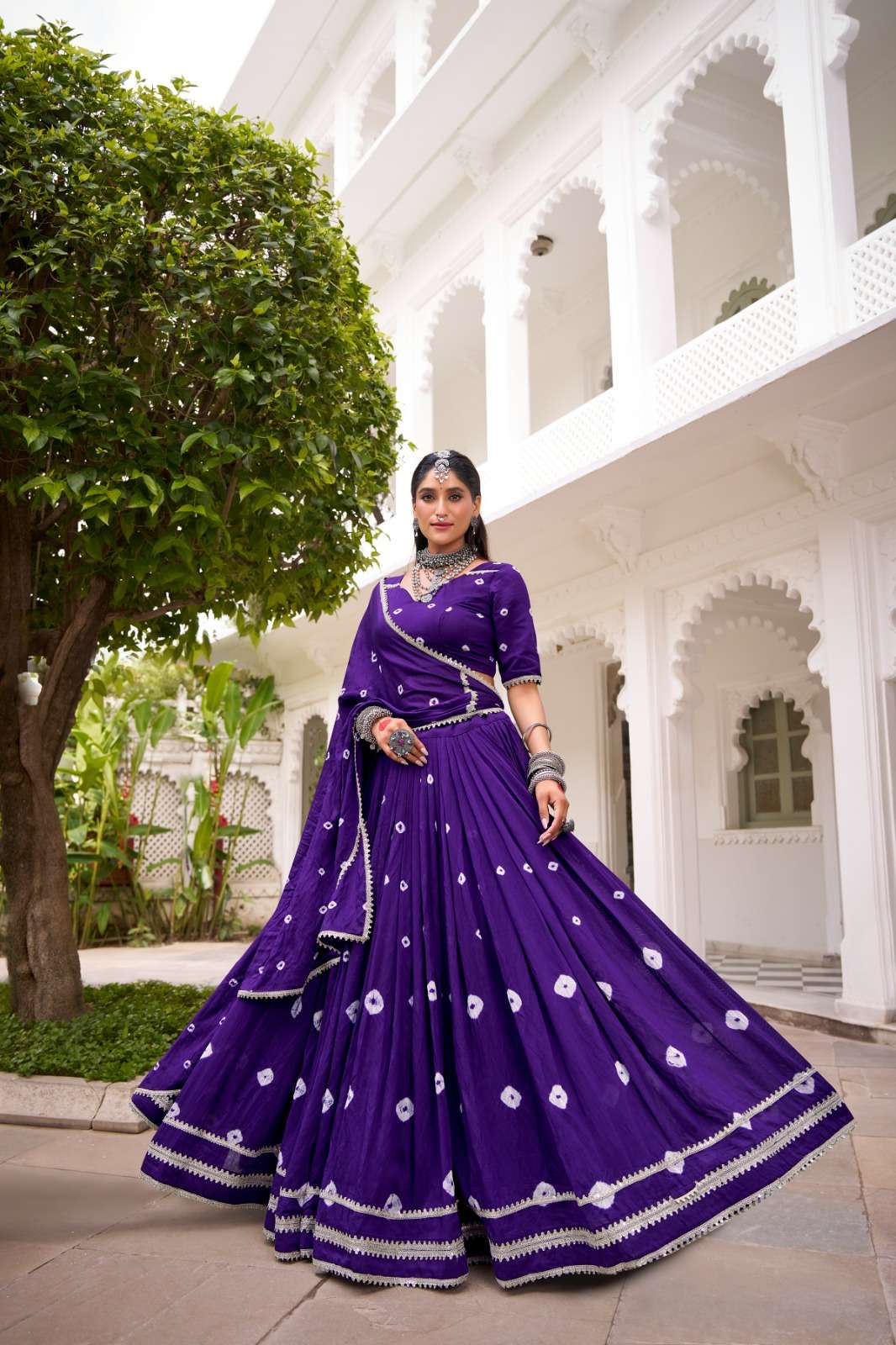 DESIGNER FANCY WEDDING PARTY WEAR CHANDERI SILK PURPLE LEHENGA CHOLI WITH DUPATTA LNB 1663 A