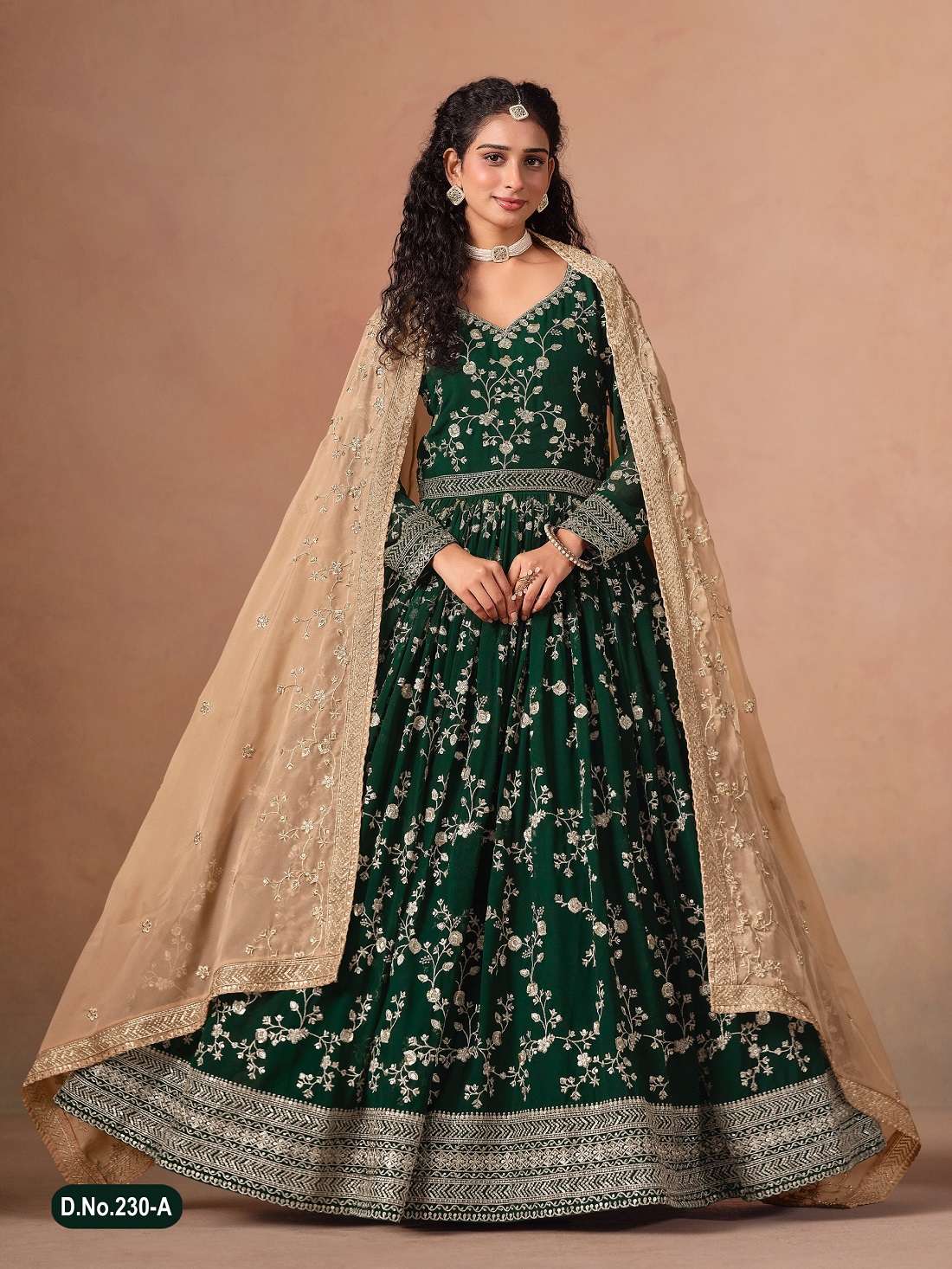 DESIGNER FANCY WEDDING PARTY WEAR FAUX GEORGETTE GREEN LONG GOWN ANARKALI SALWAR SUIT ANY 230 A