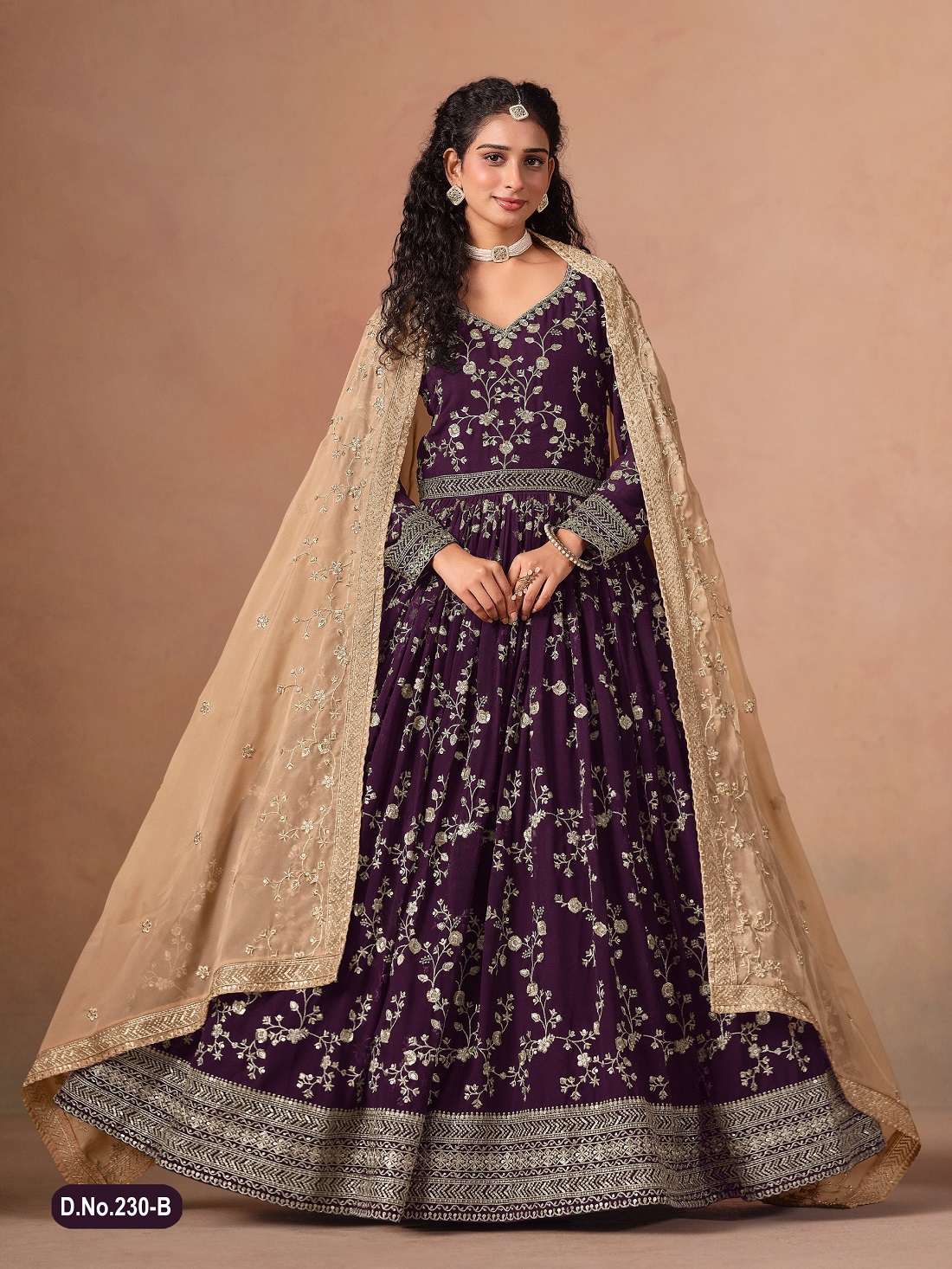 DESIGNER FANCY WEDDING PARTY WEAR FAUX GEORGETTE PURPLE LONG GOWN ANARKALI SALWAR SUIT ANY 230 B