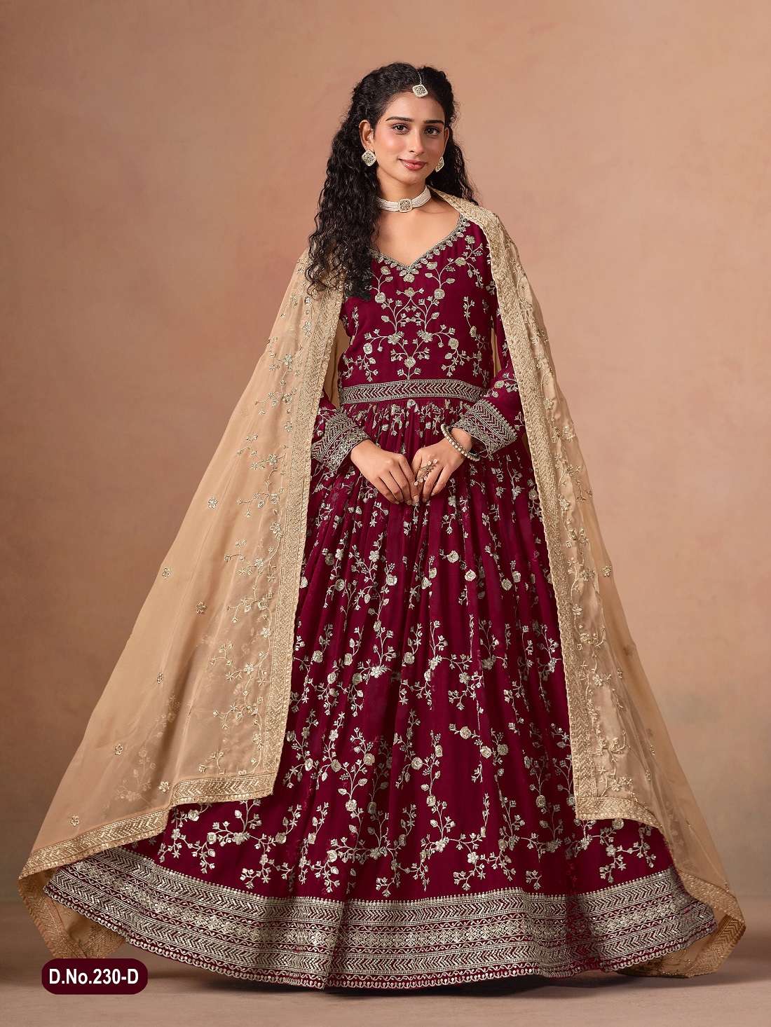DESIGNER FANCY WEDDING PARTY WEAR FAUX GEORGETTE RED LONG GOWN ANARKALI SALWAR SUIT ANY 230 D
