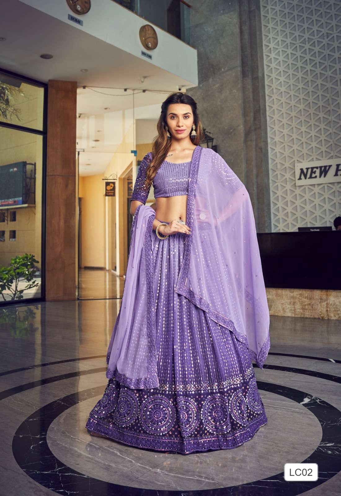 DESIGNER FANCY WEDDING PARTY WEAR LAVENDER GEORGETTE LEHENGA CHOLI WITH DUPATTA SSS 2