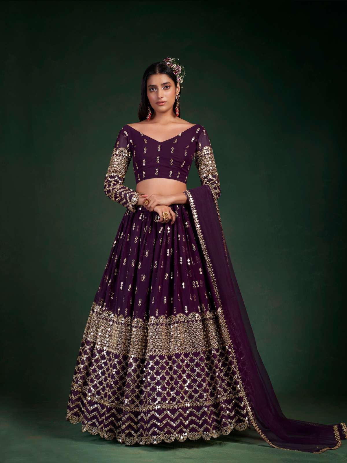 DESIGNER FANCY WEDDING PARTY WEAR PURPLE GEORGETTE LEHENGA CHOLI WITH DUPATTA TF 167