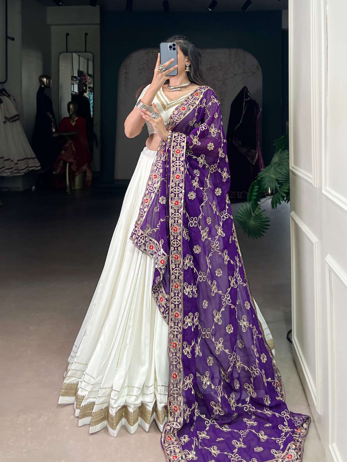 DESIGNER FANCY WEDDING PARTY WEAR RAYON COTTON WHITE LEHENGA CHOLI WITH DUPATTA LNB 1665