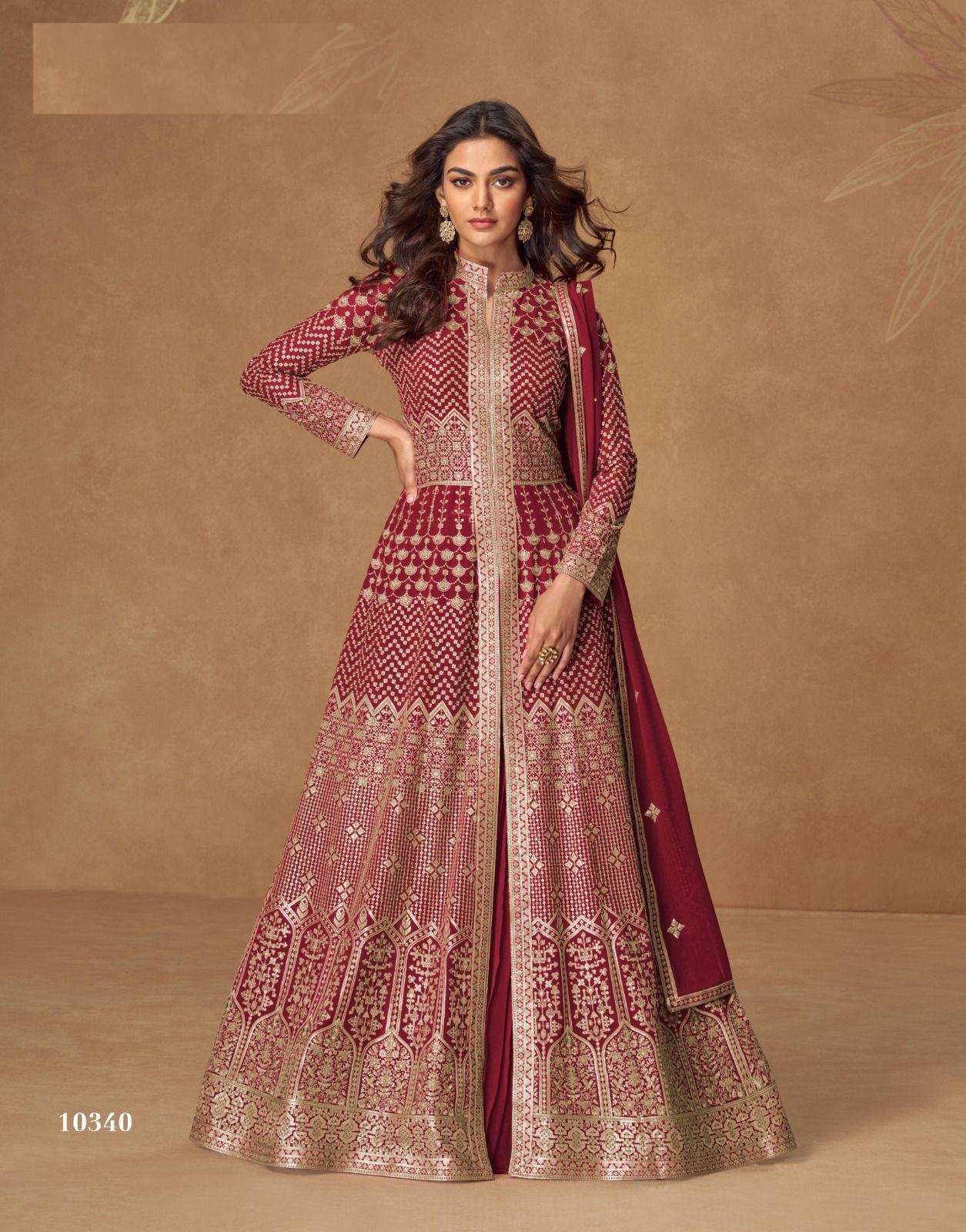 DESIGNER FANCY WEDDING PARTY WEAR REAL GEORGETTE RED LONG GOWN ANARKALI SALWAR SUIT AF ALMIRAH 10340