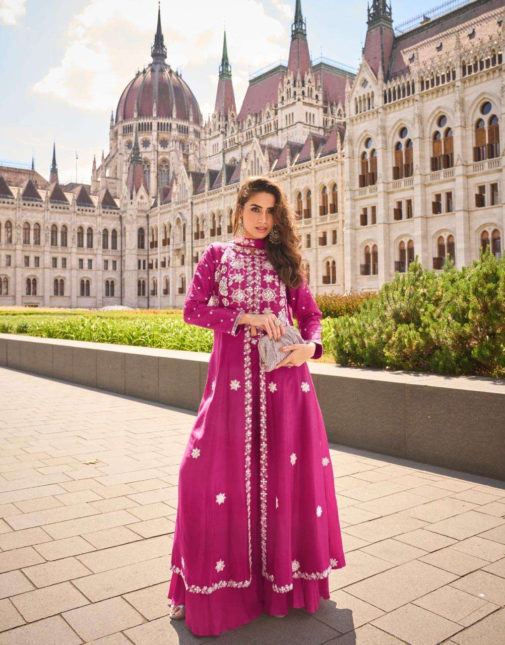 DESIGNER FANCY WEDDING PARTY WEAR REAL PREMIUM SILK RANI PINK NAYRA CUT ANARKALI SALWAR SUIT SY NARGIS 10003