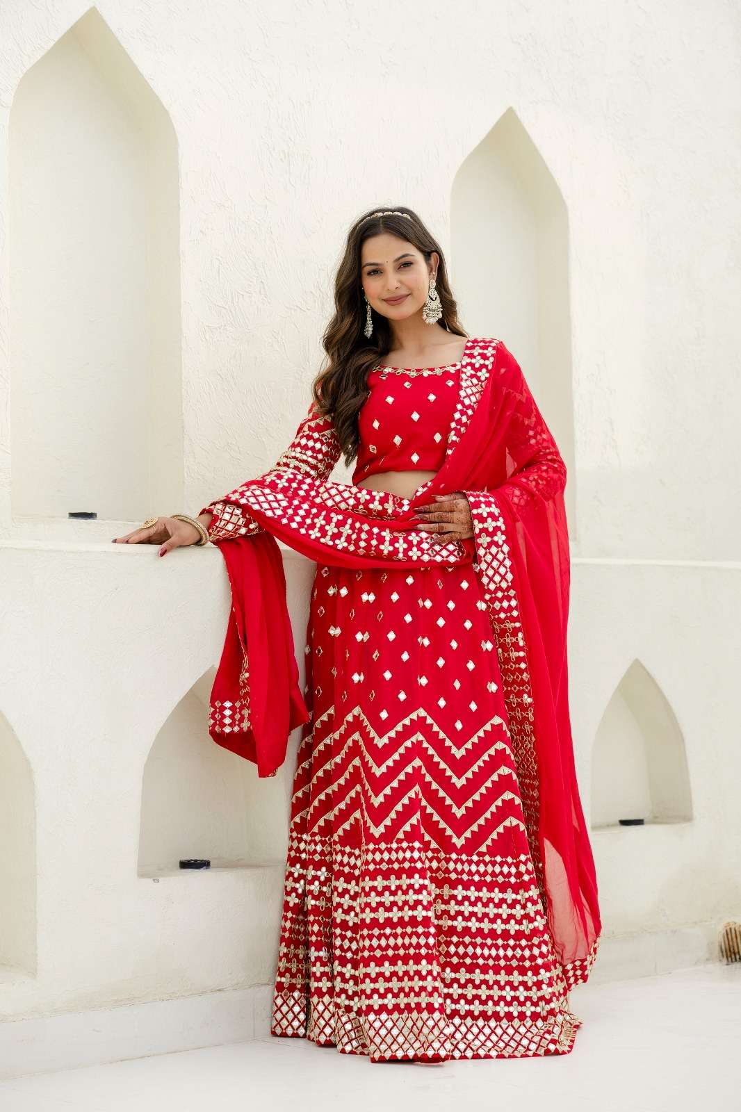 DESIGNER FANCY WEDDING PARTY WEAR RED GEORGETTE LEHENGA CHOLI WITH DUPATTA TF 117