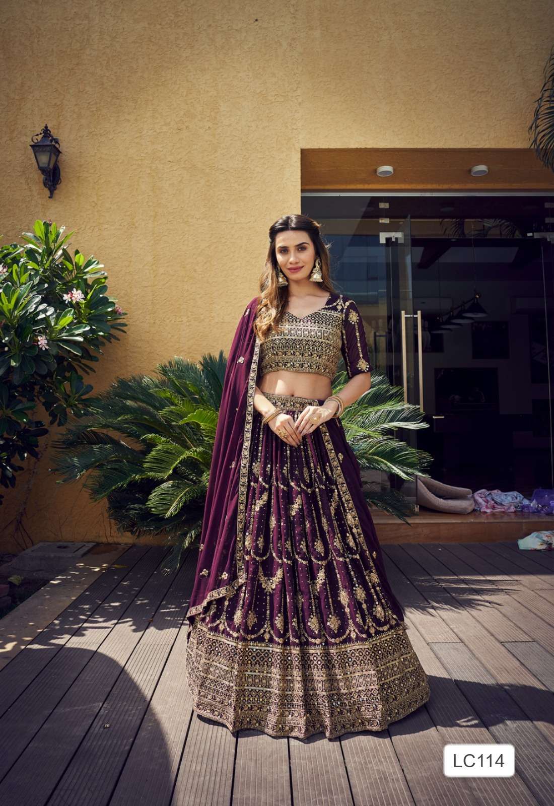 DESIGNER FANCY WEDDING PARTY WEAR WINE GEORGETTE LEHENGA CHOLI WITH DUPATTA SSS 114