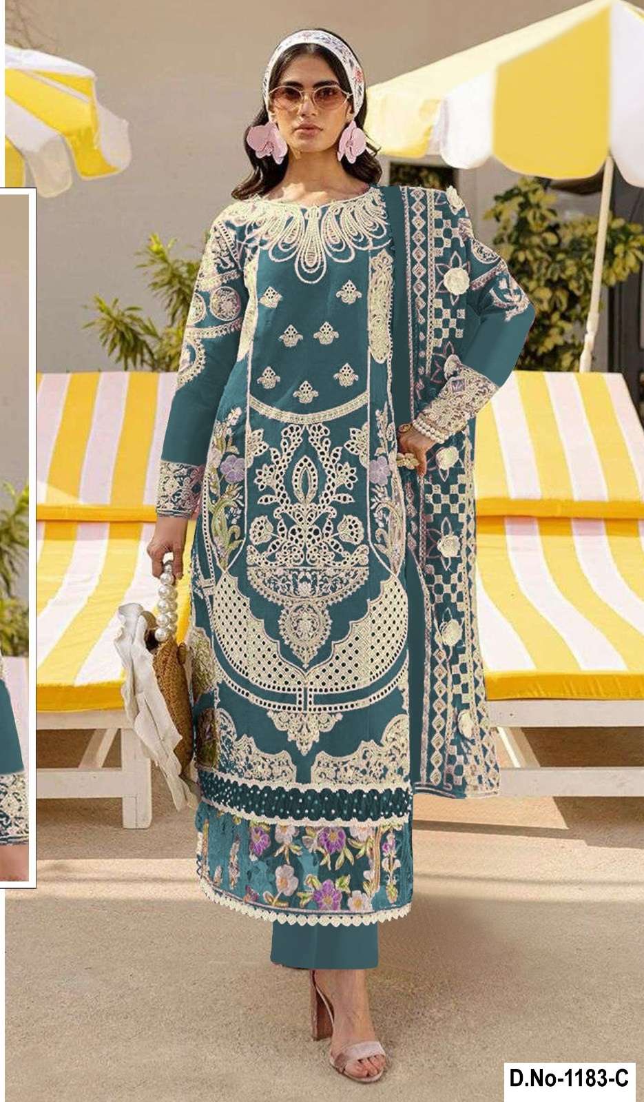 DESIGNER FAUX GEORGETTE BLUE PAKISTANI SALWAR SUIT COLLECTION SHF 1183 B