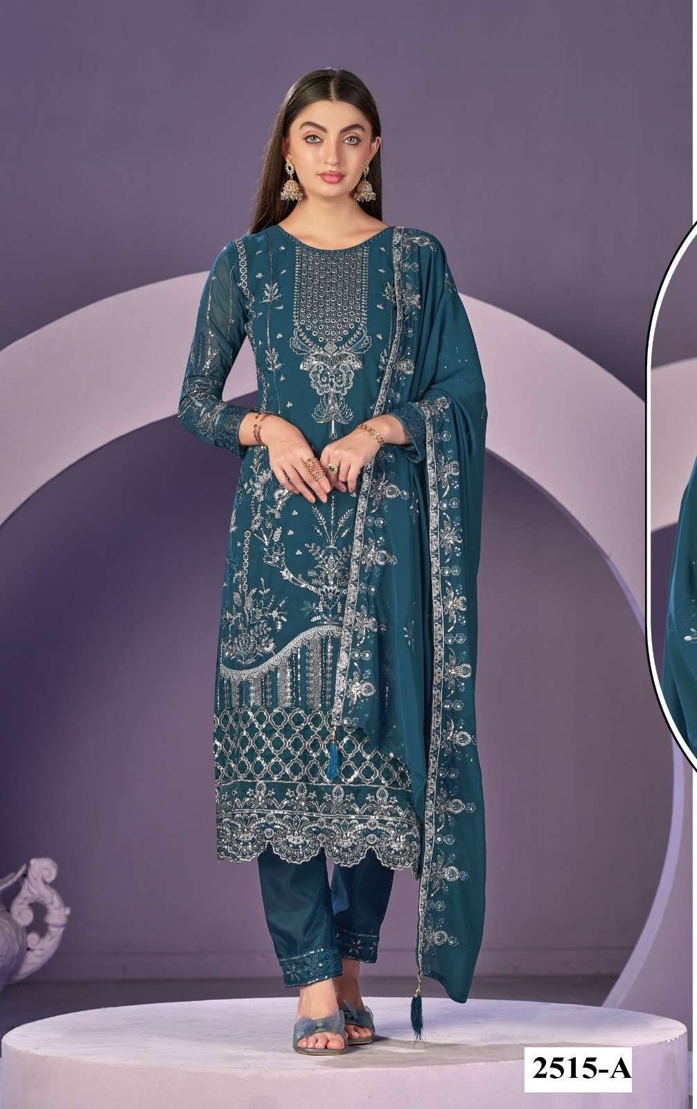 DESIGNER FAUX GEORGETTE GREY PAKISTANI SALWAR SUIT COLLECTION JG 2515 A