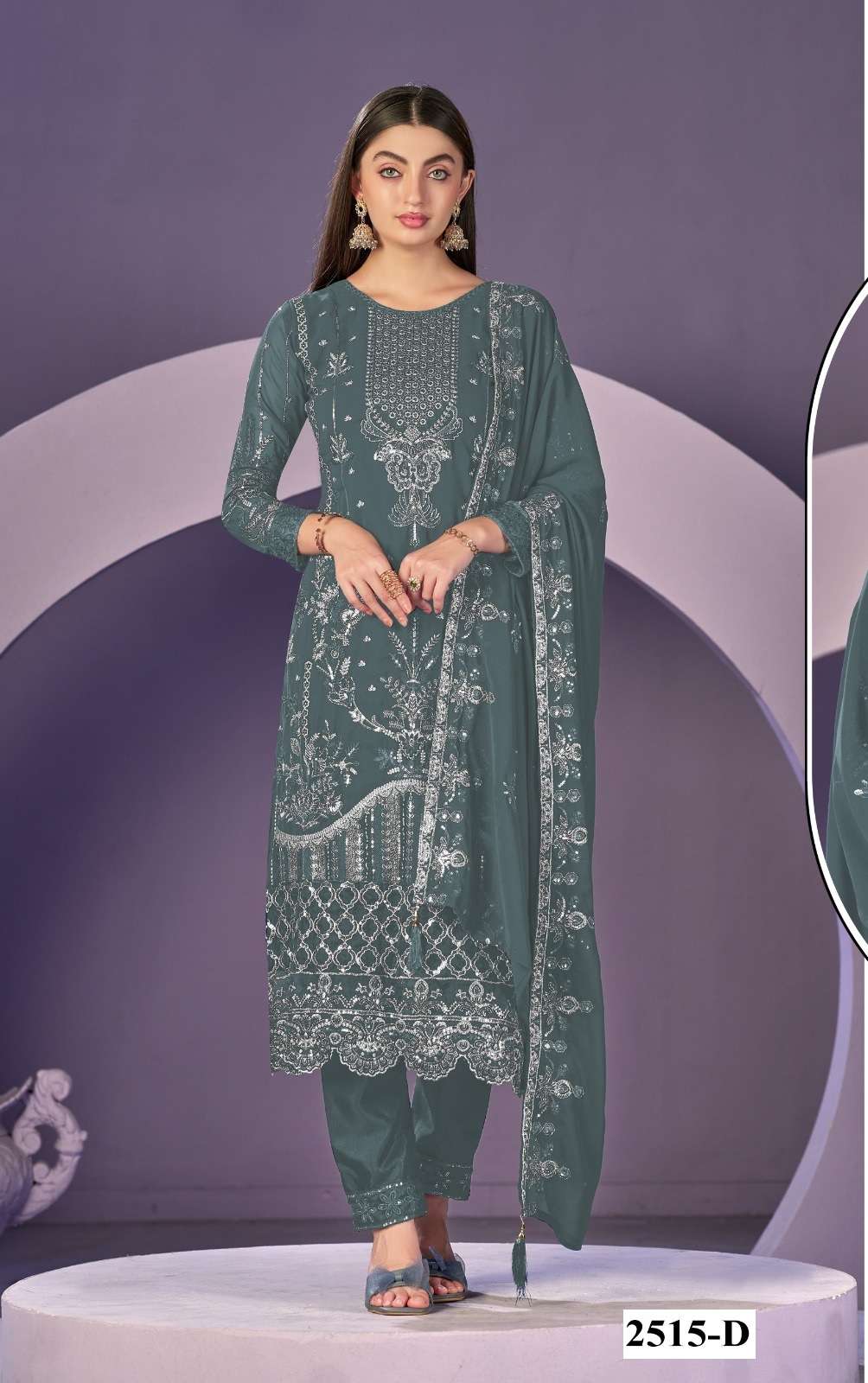 DESIGNER FAUX GEORGETTE GREY PAKISTANI SALWAR SUIT COLLECTION JG 2515 D