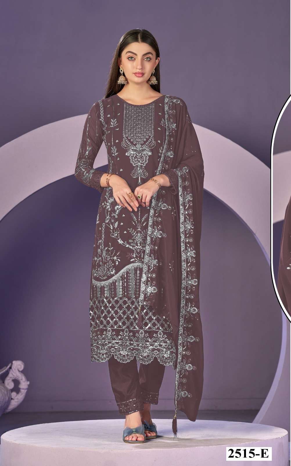 DESIGNER FAUX GEORGETTE GREY PAKISTANI SALWAR SUIT COLLECTION JG 2515 E