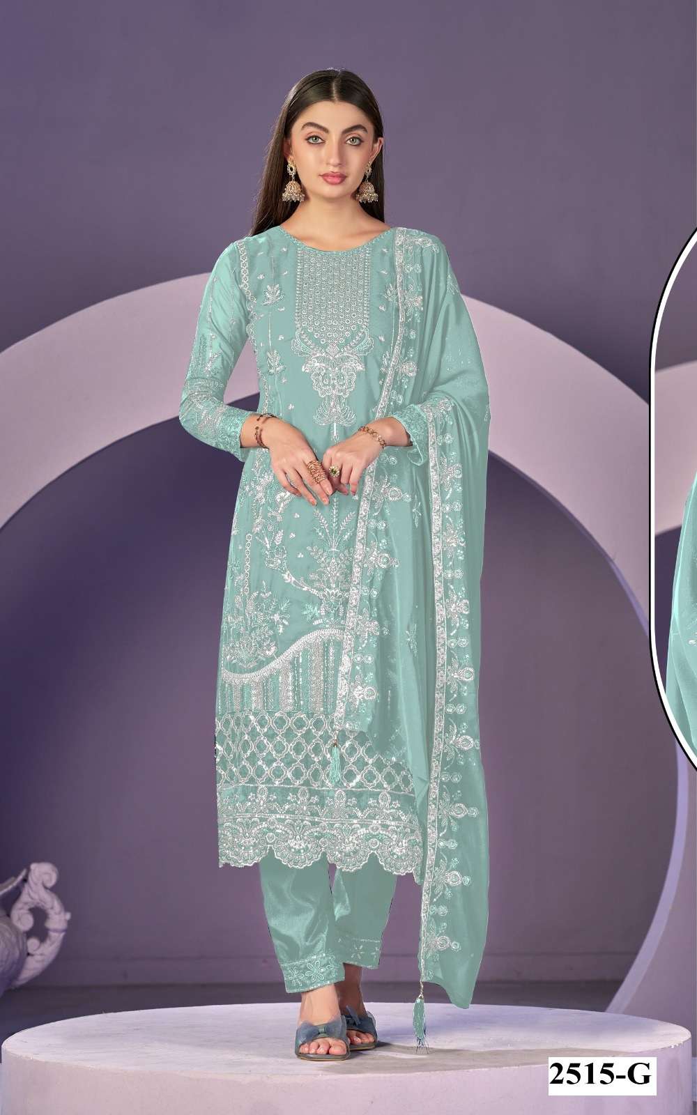 DESIGNER FAUX GEORGETTE GREY PAKISTANI SALWAR SUIT COLLECTION JG 2515 G