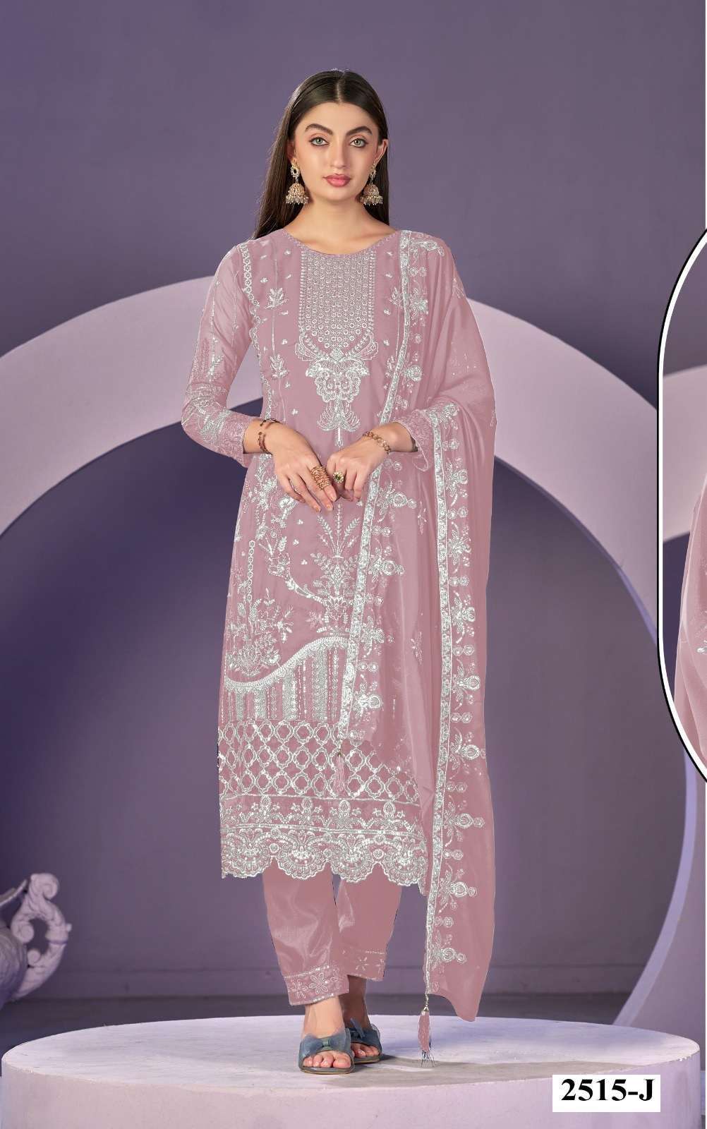 DESIGNER FAUX GEORGETTE GREY PAKISTANI SALWAR SUIT COLLECTION JG 2515 J