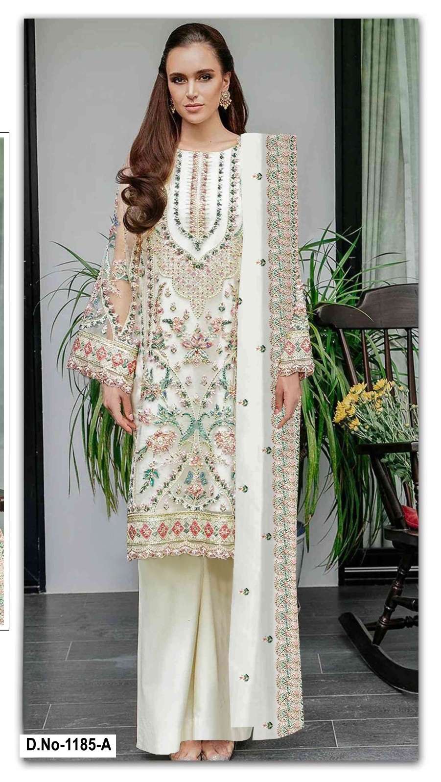 DESIGNER FAUX GEORGETTE WHITE PAKISTANI SALWAR SUIT COLLECTION SHF 1185 A