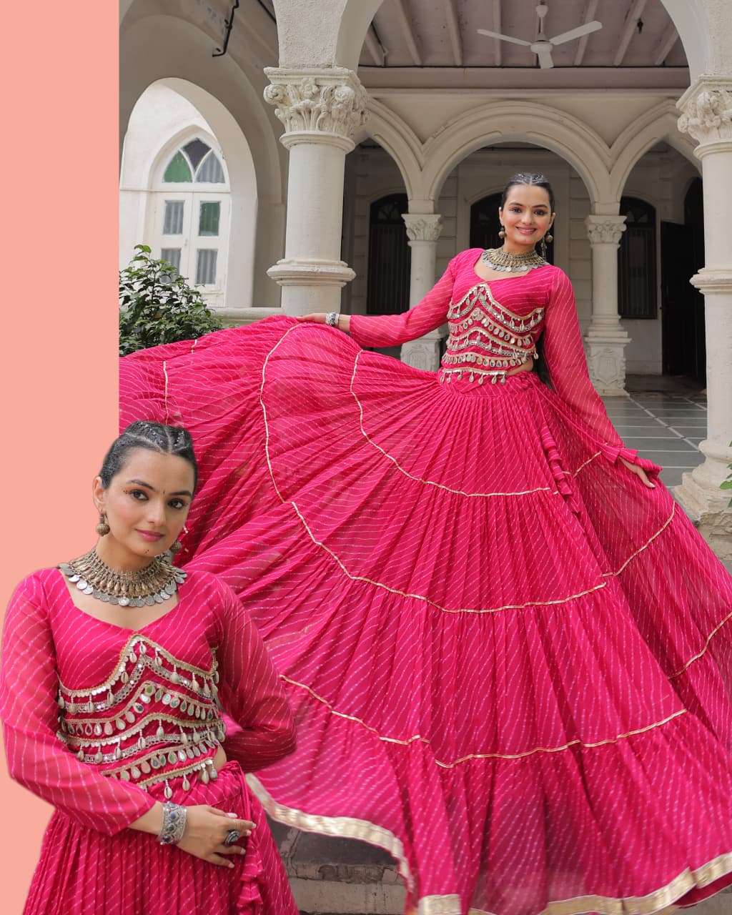 DESIGNER NAVRATRI WEAR BANDHANI PRINT NAVRATRI RANI PINK ANARKALI GOWN KURTI KU 5047 B