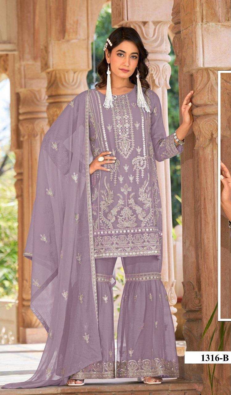 DESIGNER ORGANZA SILK LAVENDER PAKISTANI SALWAR SUIT COLLECTION HT 1316 B