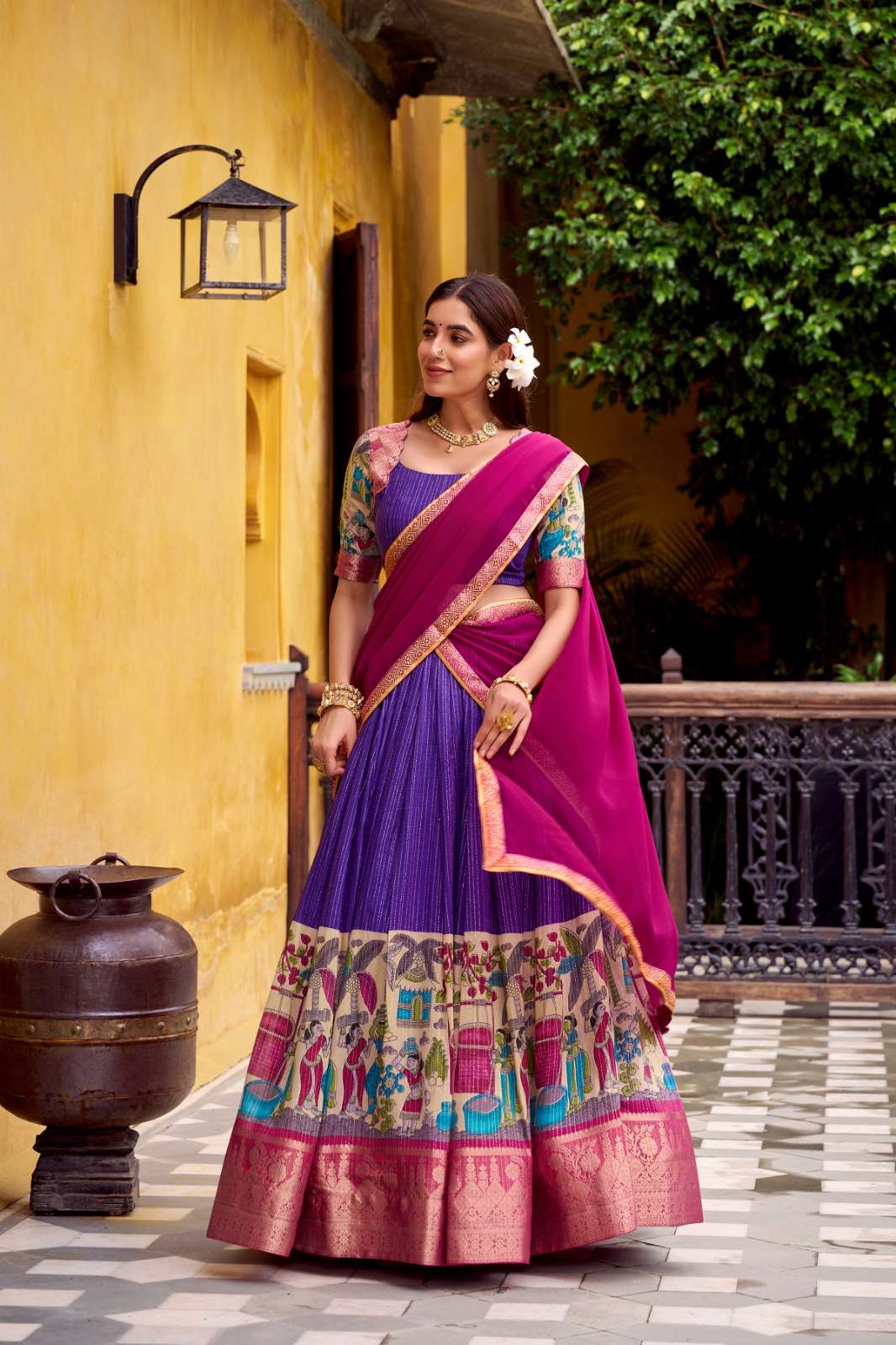 DESIGNER PURPLE CHANDERI SILK ONAM LEHENGA COLLECTION LNB 1242 A