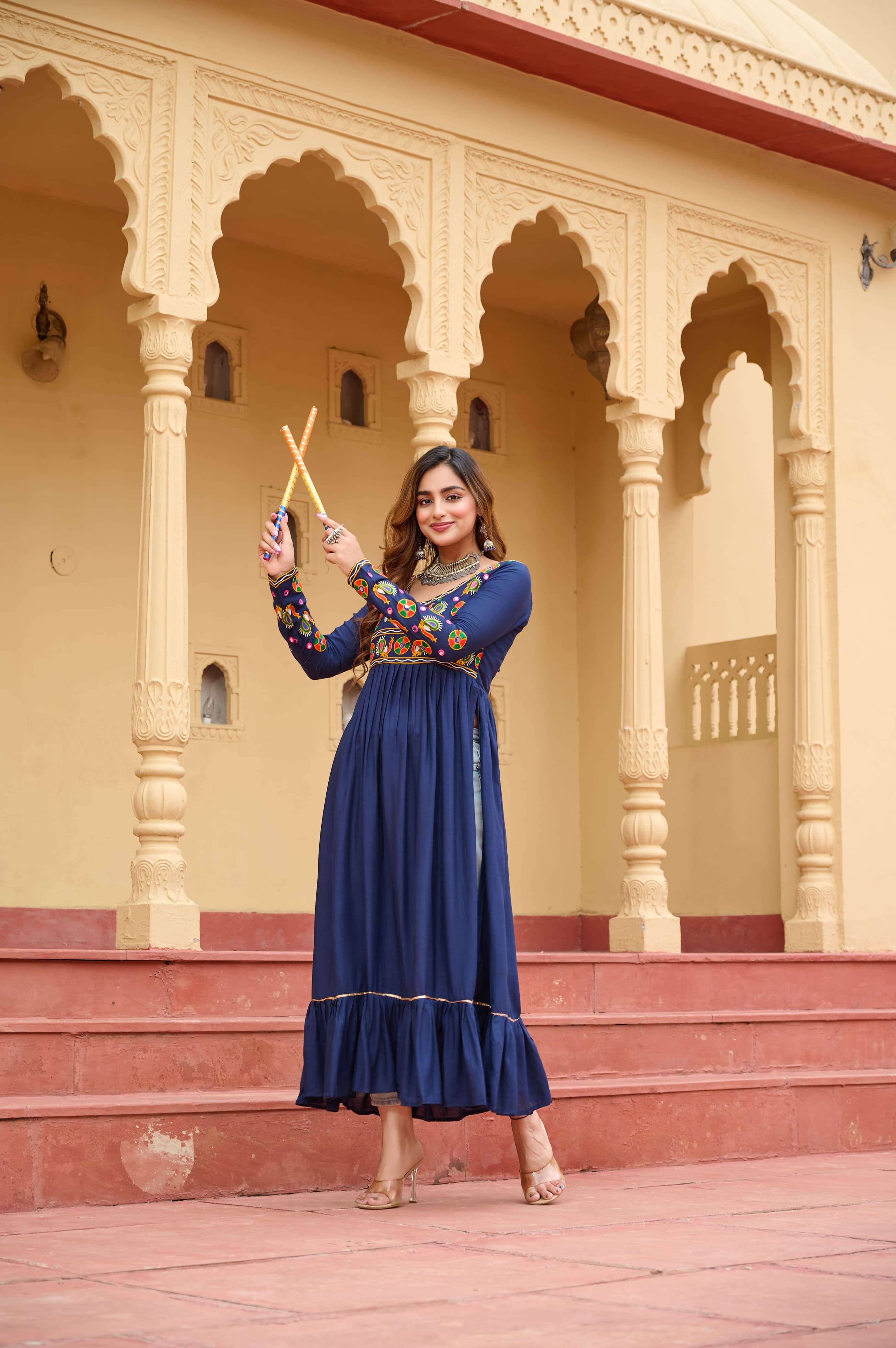 DESIGNER RAYON COTTON BLUE NAVRATRI KURTI COLLECTION KU 1200 B