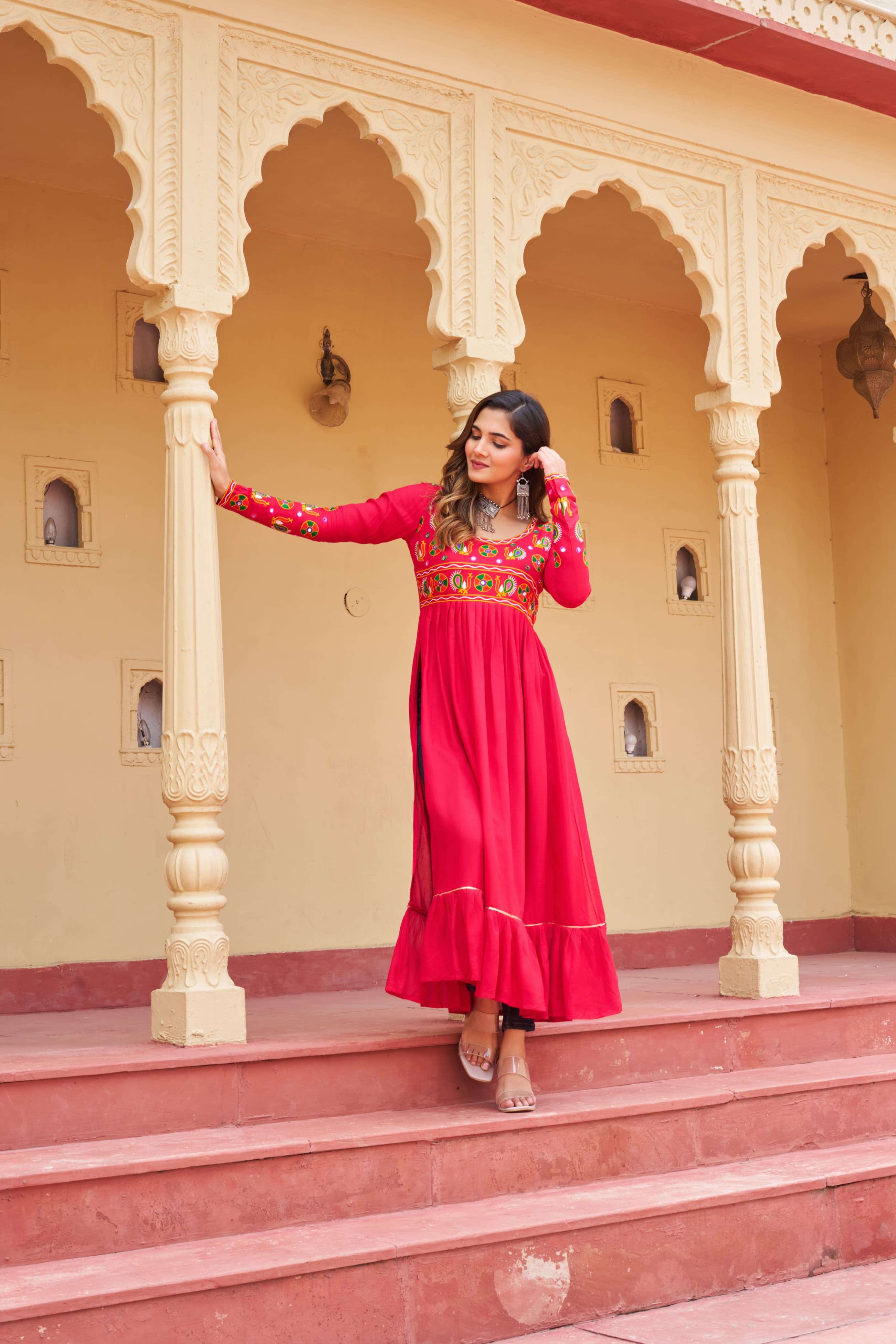 DESIGNER RAYON COTTON RANI PINK NAVRATRI KURTI COLLECTION KU 1200 A
