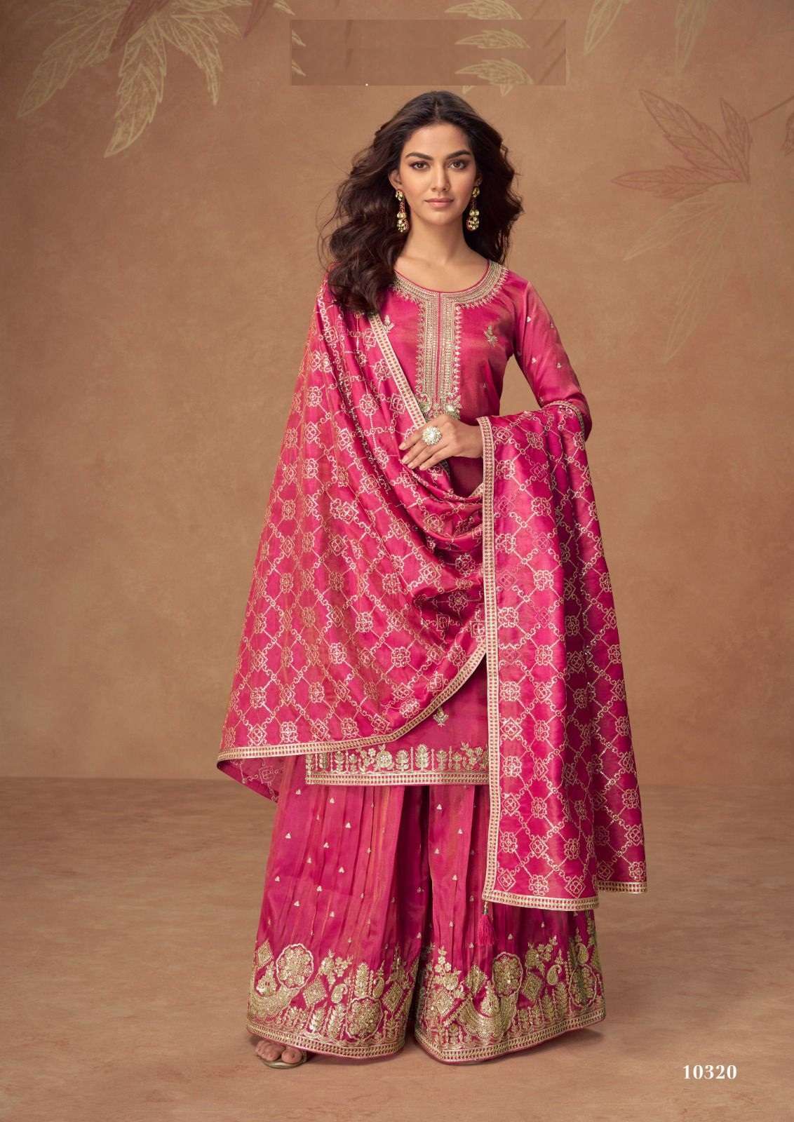DESIGNER WEDDING PARTY WEAR PINK SIMAR SILK SHARARA PALLAZO SALWAR SUIT AF RADHA 10320