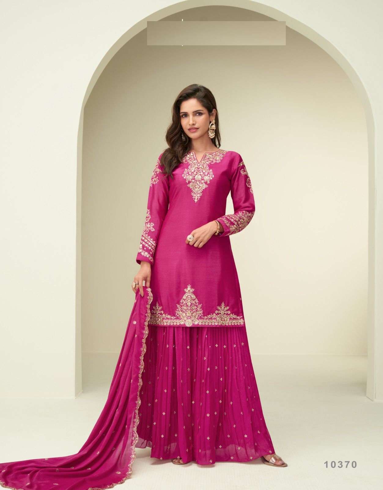 DESIGNER WEDDING PARTY WEAR PURE CHINON SILK RANI PINK SHARARA SALWAR SUIT SY GARIMA 10370