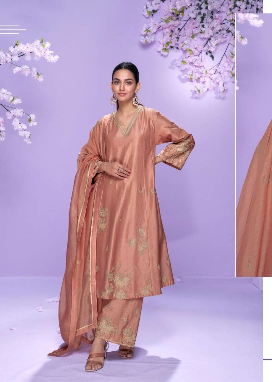DESIGNER WEDDING PARTY WEAR ROMAN SILK ORANGE SHARARA PALLAZO SALWAR SUIT SY MAUSAM 10063