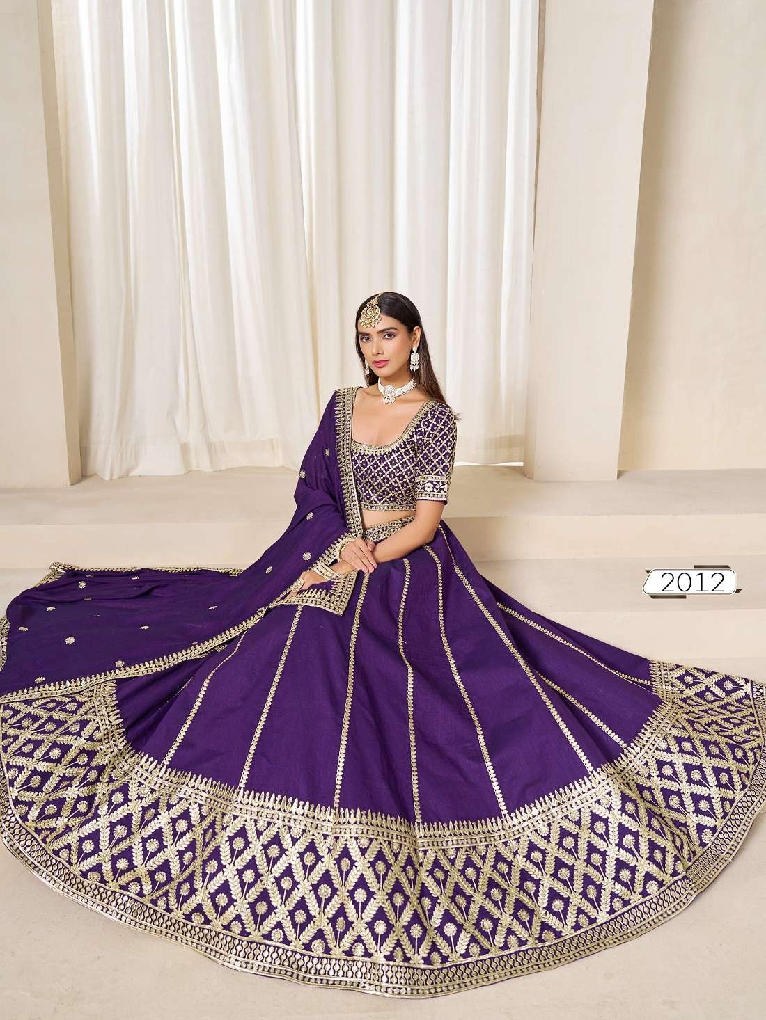 INDIAN DESIGNER BOLLYWOOD WEDDING PARTY WEAR PURPLE ART SILK LEHENGA CHOLI MHVS 2012