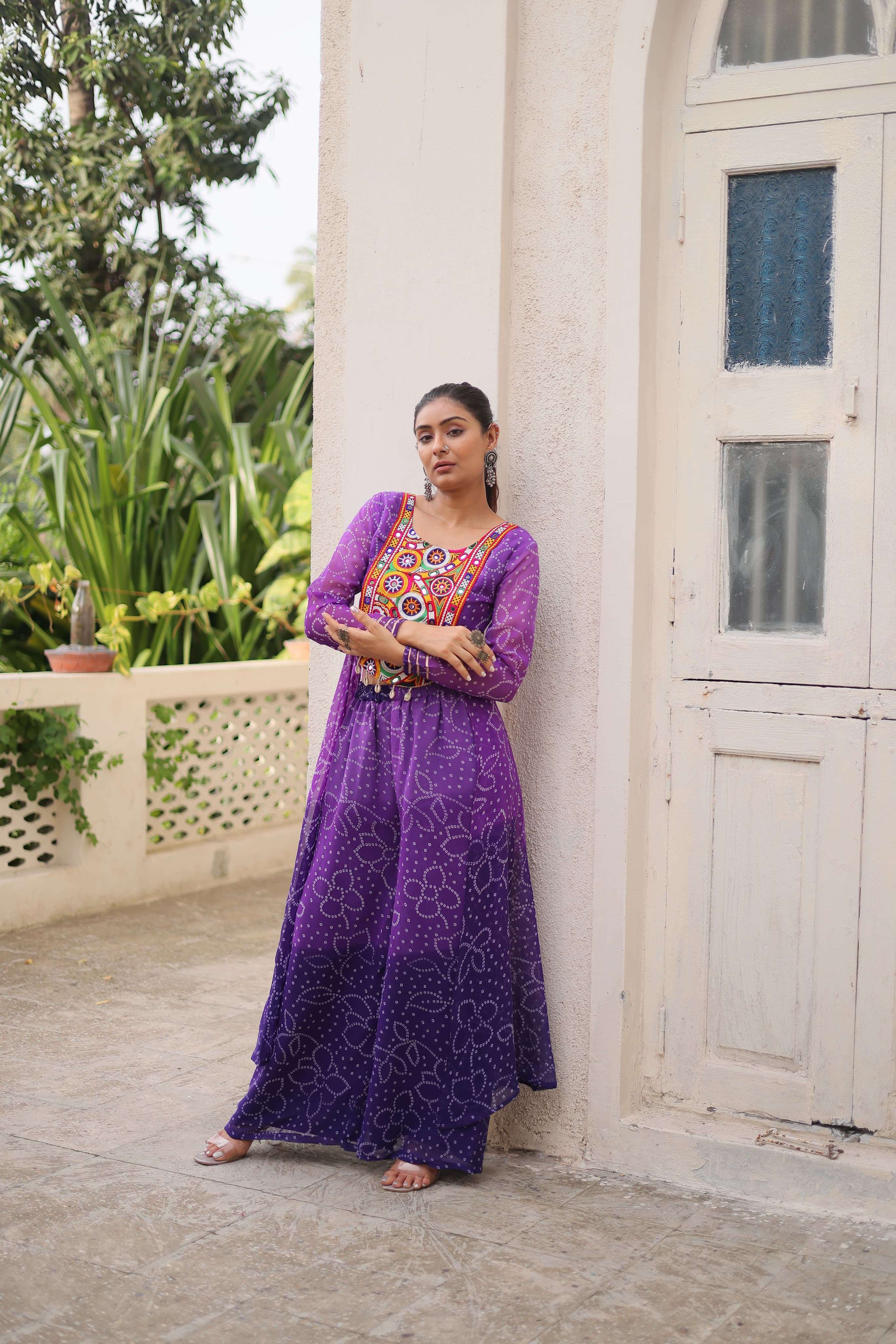 NAVRATRI WEAR PURPLE PLAZZO TOP COLLECTION IN GEORGETTE FABRIC KU 1198 B