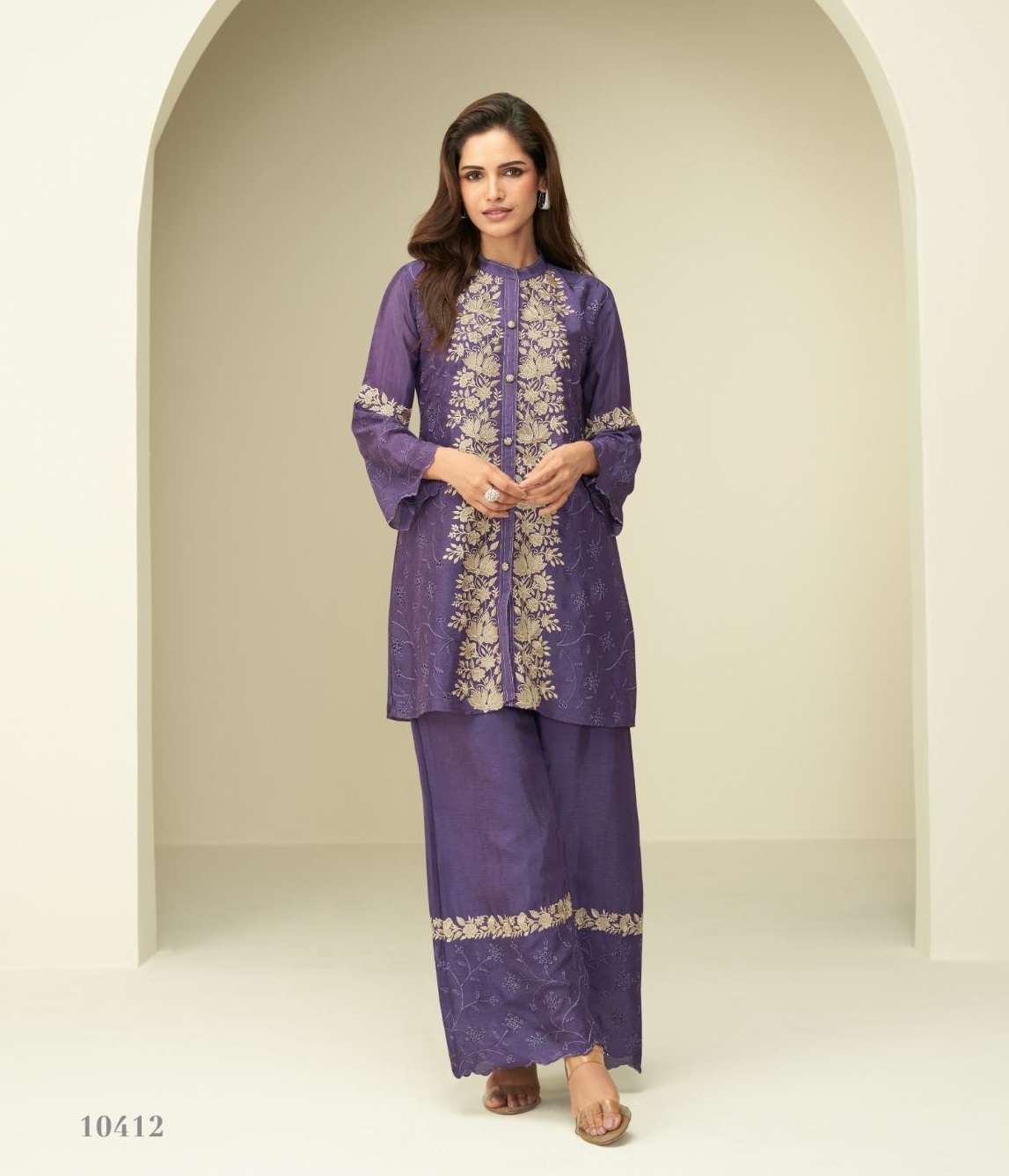 READYMADE CHINON SILK CO ORD SET FOR WOMEN WEAR FANCY PURPLE CORD SET AF AMULYA 10412