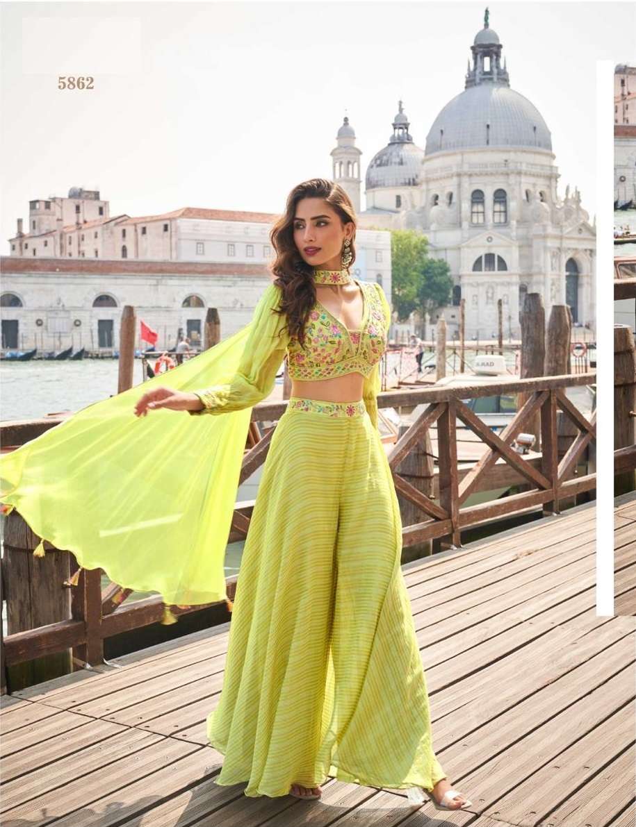 READYMADE PARTY WEAR GREEN VISCOSE SILK TOP BLOUSE PLAZZO SALWAR SUIT SY NAINA 5862