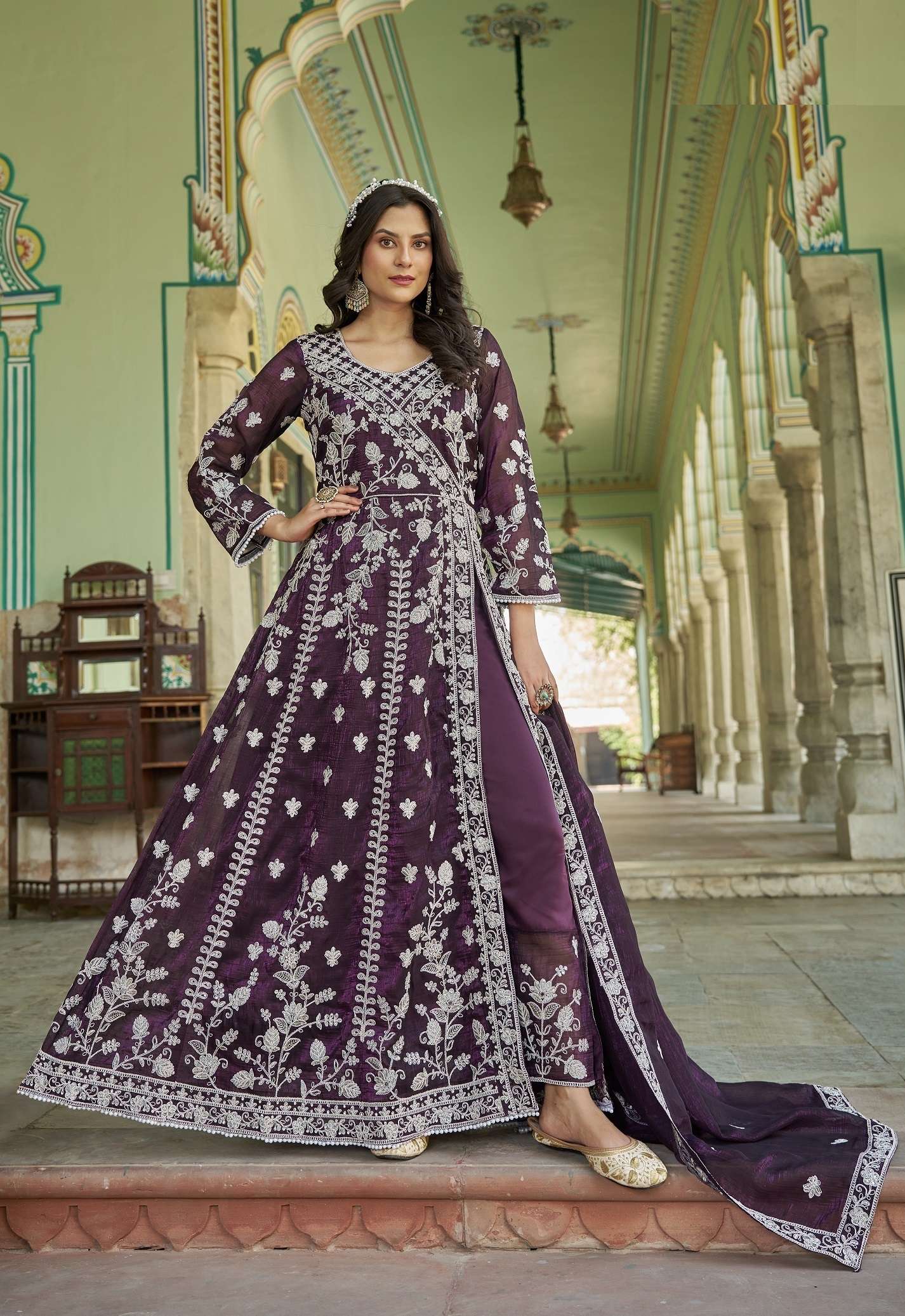 DESIGNER ANARKALI PARTY WEAR SILK PURPLE ANARKALI SALWAR SUIT LONG GOWN SENHORA BEGUM 4000