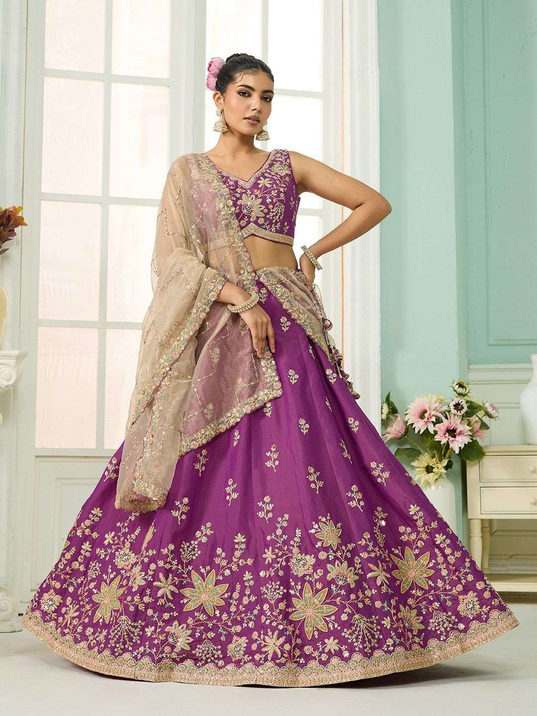 DESIGNER BRIDAL WEDDING PARTY WEAR HEAVY GEORGETTE ROSE GOLD LEHENGA CHOLI SENHORA DRESSES NT 6197 B