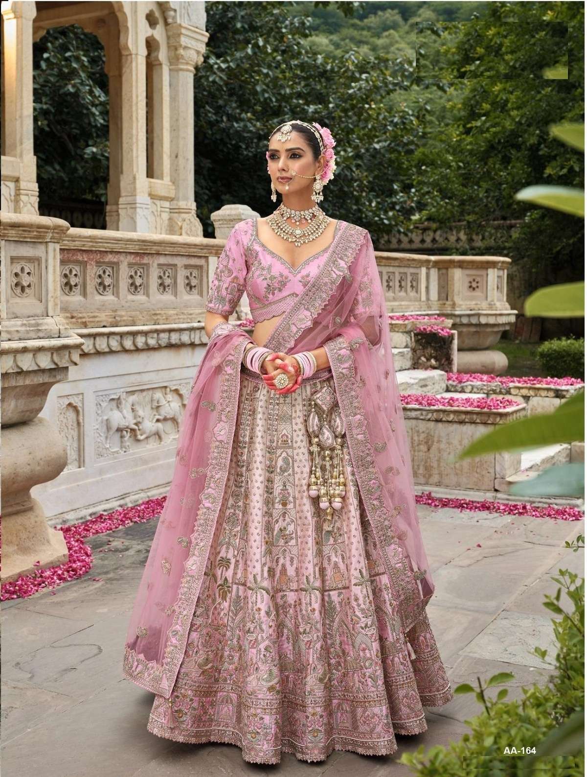 DESIGNER FANCY WEDDING BRIDAL WEAR HEAVY LIGHT PINK SILK LEHENGA COLLECTION SM TATHASTU 164