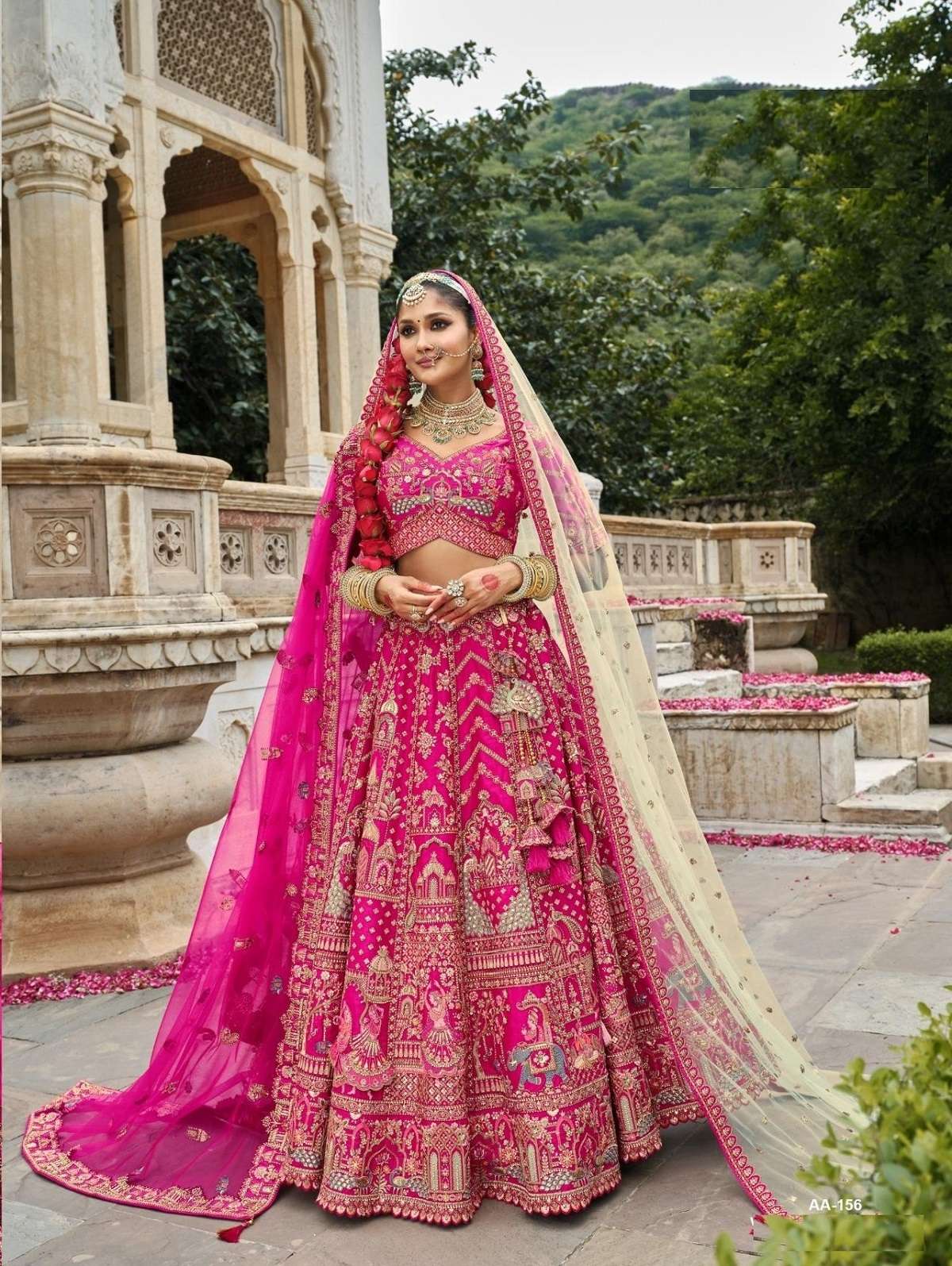 DESIGNER FANCY WEDDING BRIDAL WEAR HEAVY RANI PINK SILK LEHENGA COLLECTION SM TATHASTU 156