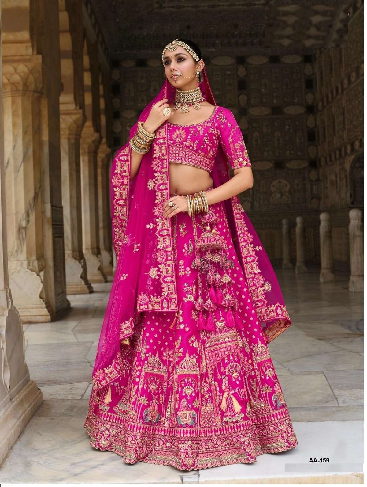 DESIGNER FANCY WEDDING BRIDAL WEAR HEAVY RANI PINK SILK LEHENGA COLLECTION SM TATHASTU 159