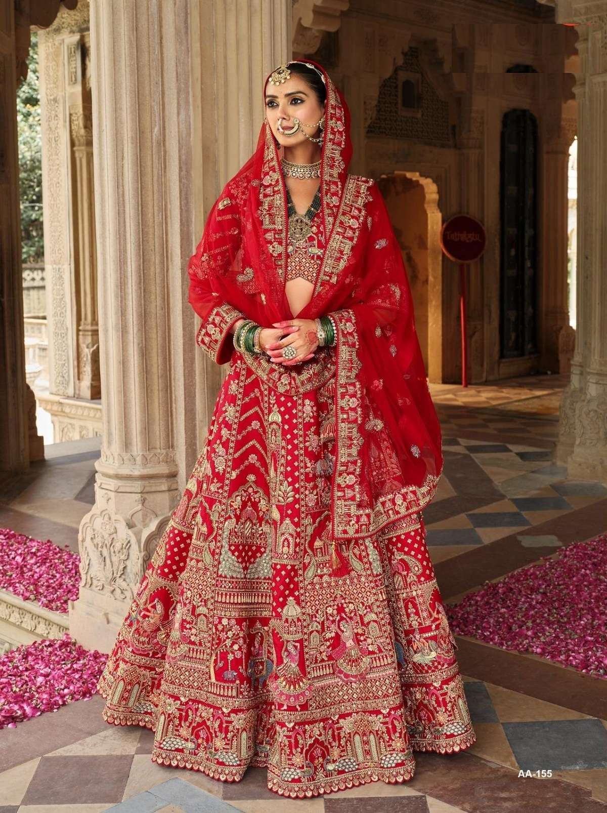 DESIGNER FANCY WEDDING BRIDAL WEAR HEAVY RED SILK LEHENGA COLLECTION SM TATHASTU 155