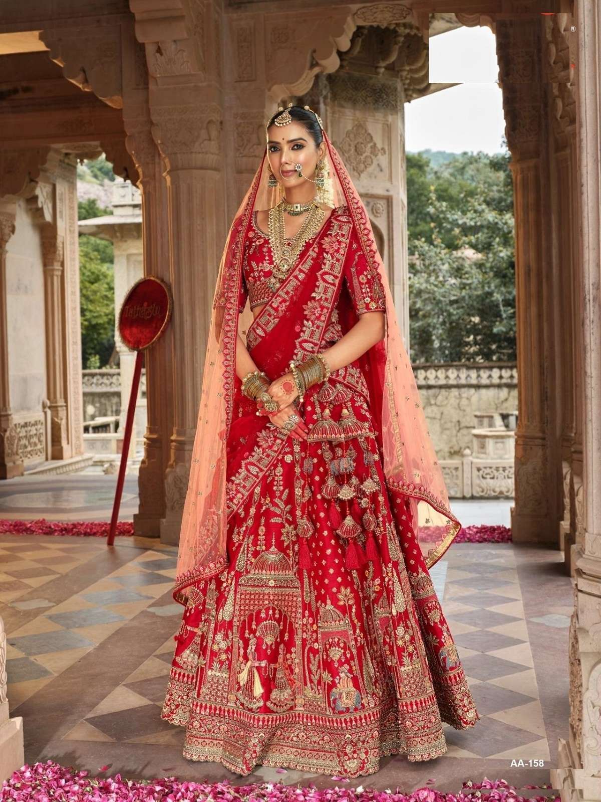 DESIGNER FANCY WEDDING BRIDAL WEAR HEAVY RED SILK LEHENGA COLLECTION SM TATHASTU 158