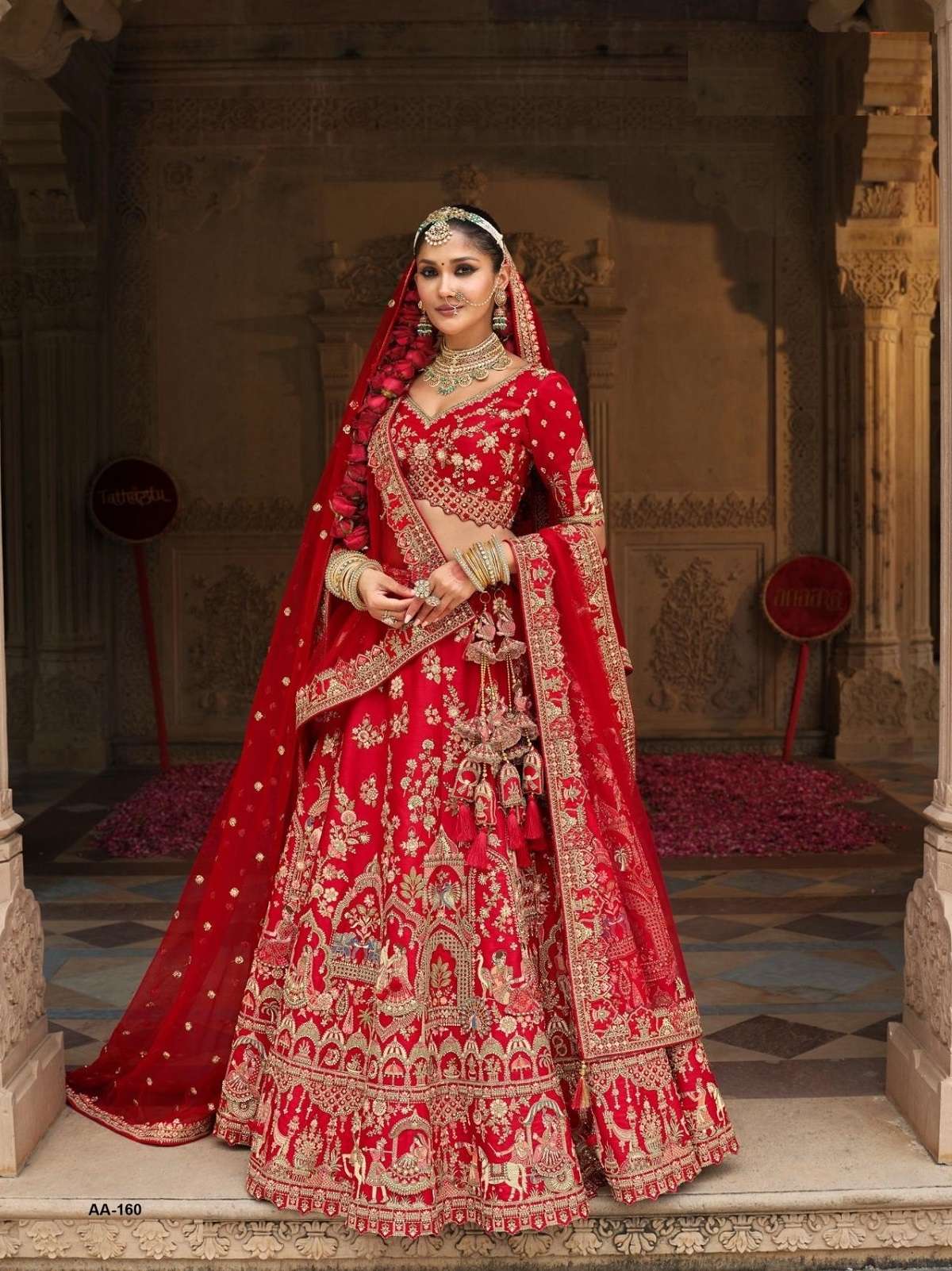 DESIGNER FANCY WEDDING BRIDAL WEAR HEAVY RED SILK LEHENGA COLLECTION SM TATHASTU 160