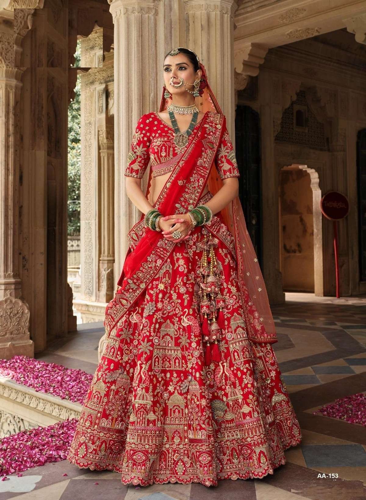 DESIGNER FANCY WEDDING BRIDAL WEAR HEAVY REDCSILK LEHENGA COLLECTION SM TATHASTU 153