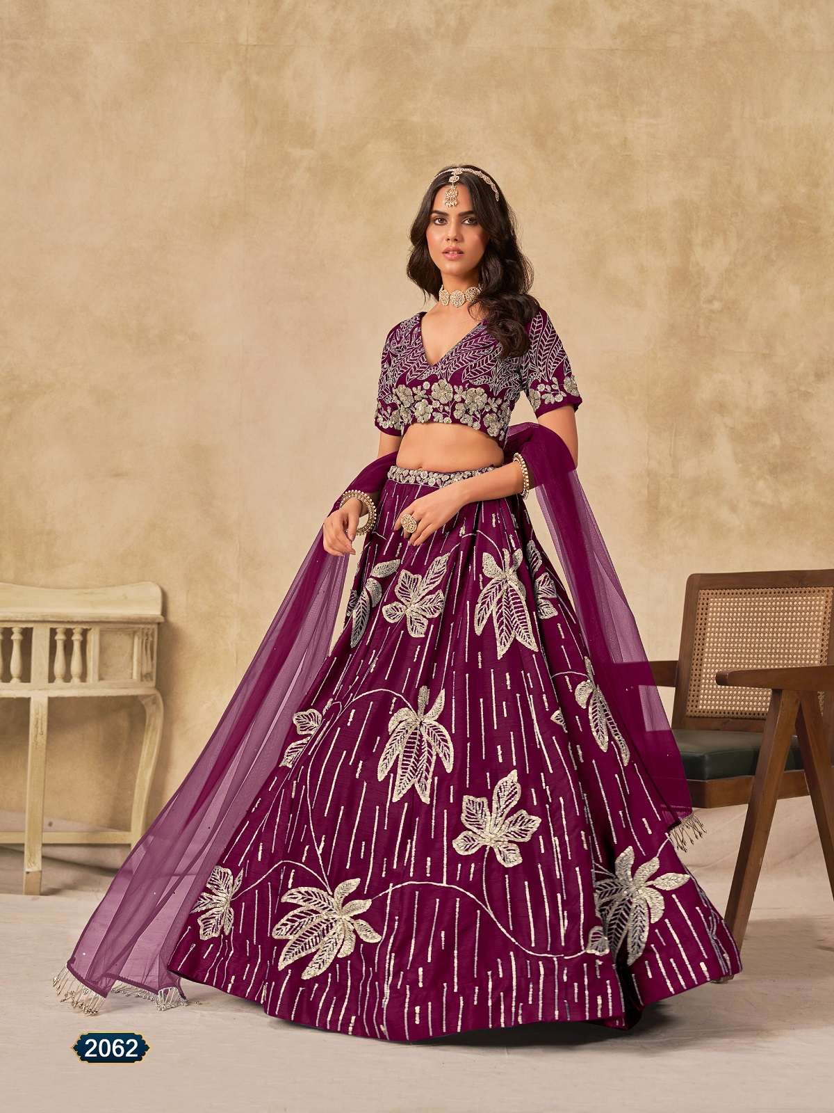 DESIGNER FANCY WEDDING PARTY WEAR ART SILK MAGENTA LEHENGA CHOLI ANY MEHVISH 2062