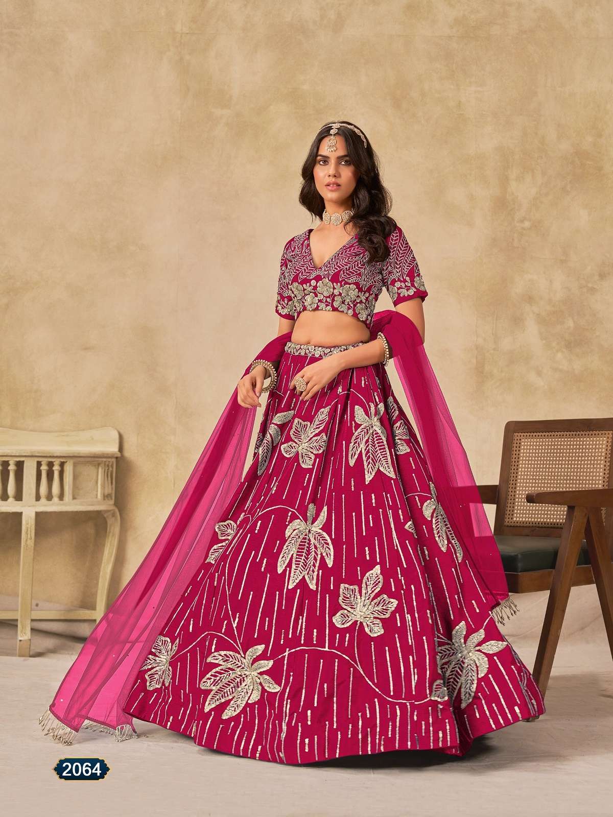 DESIGNER FANCY WEDDING PARTY WEAR ART SILK RANI PINK LEHENGA CHOLI ANY MEHVISH 2064