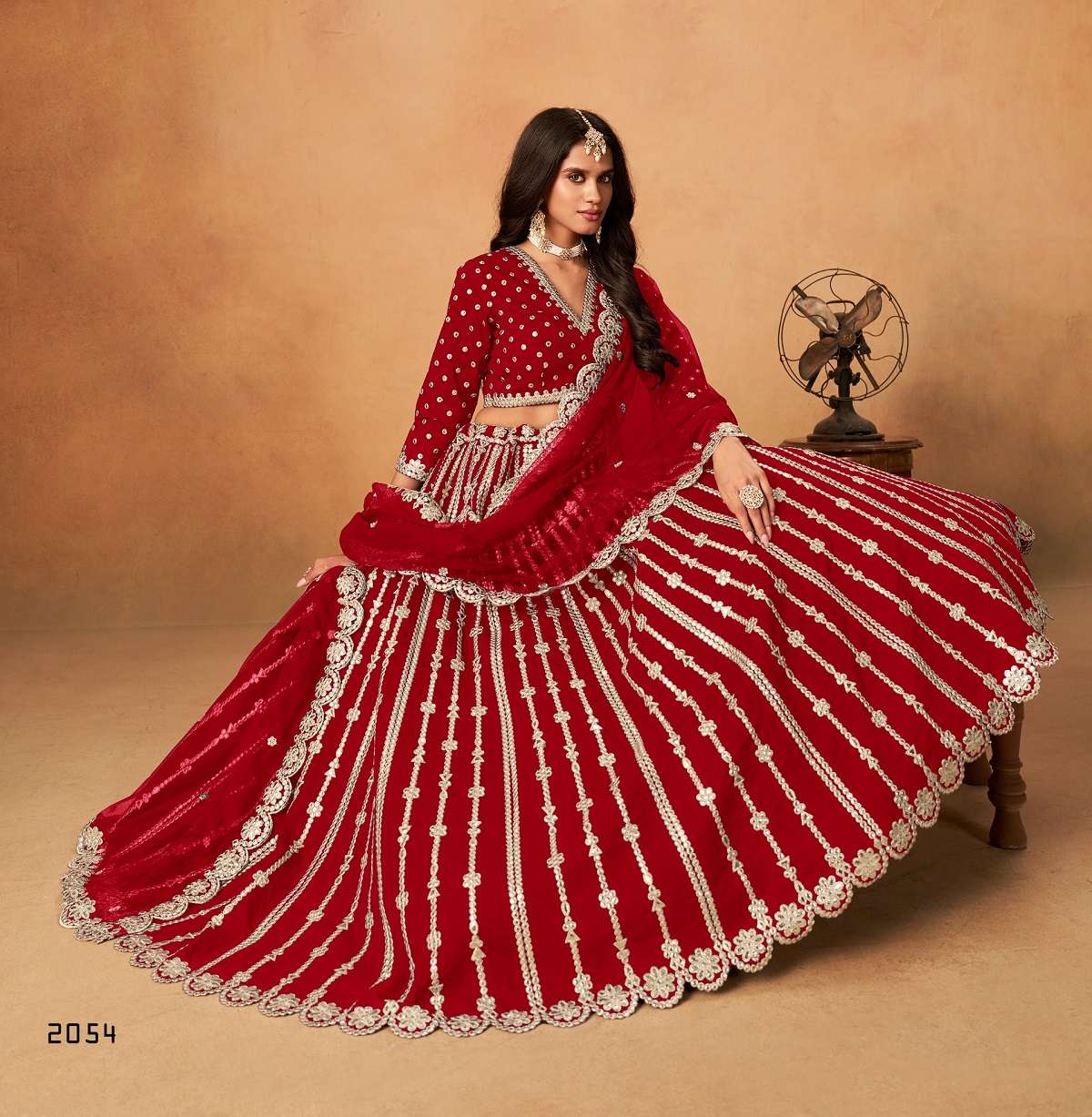DESIGNER FANCY WEDDING PARTY WEAR ART SILK RED LEHENGA CHOLI ANY MEHVISH 2054