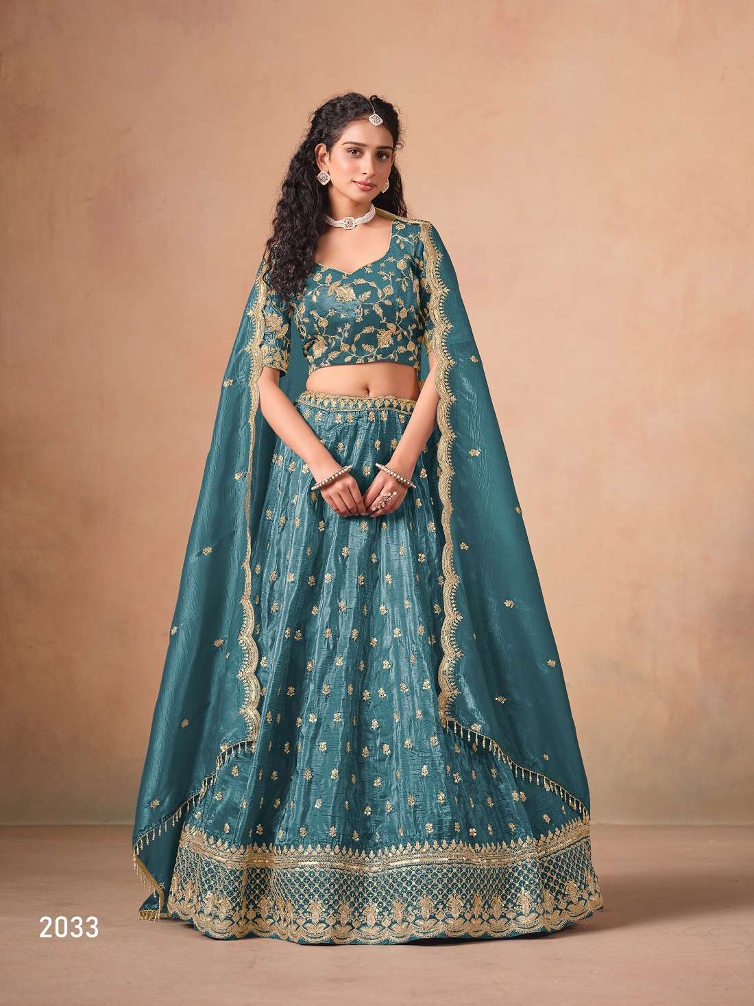 DESIGNER FANCY WEDDING PARTY WEAR CRUSH ORGANZA BLUE LEHENGA CHOLI ANY MEHVISH 2033