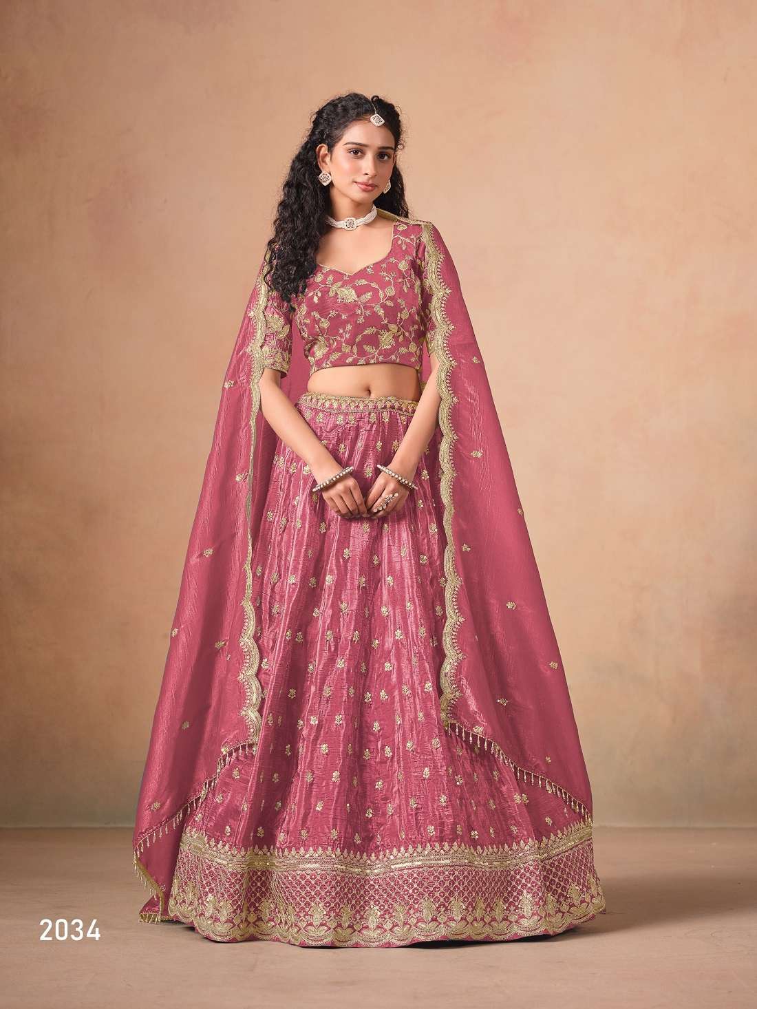DESIGNER FANCY WEDDING PARTY WEAR CRUSH ORGANZA PINK LEHENGA CHOLI ANY MEHVISH 2034